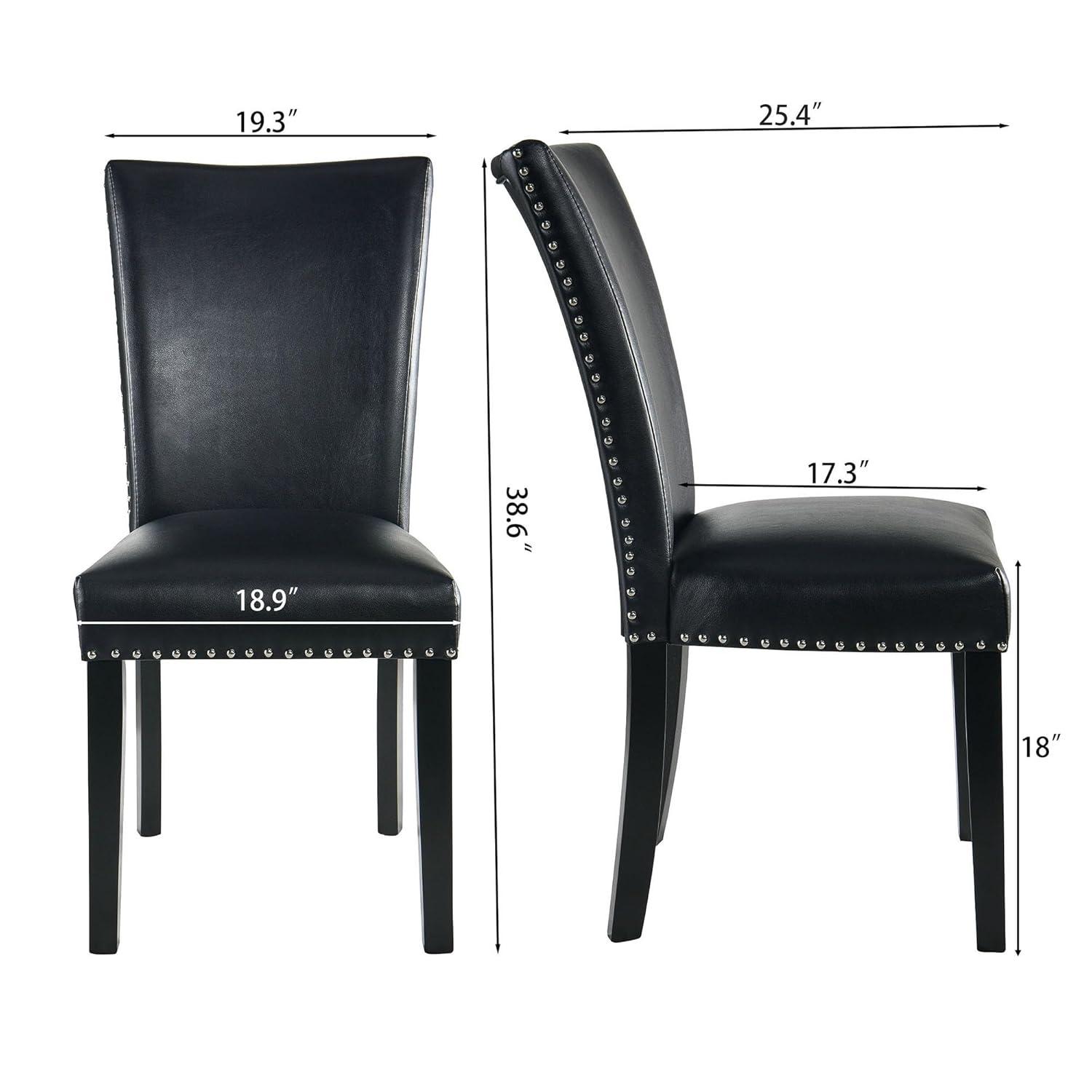 Colamy Black Upholstered Wood Legs Parsons Leather Dining Chairs with Nail head Trim Set of 2 for Dining Room