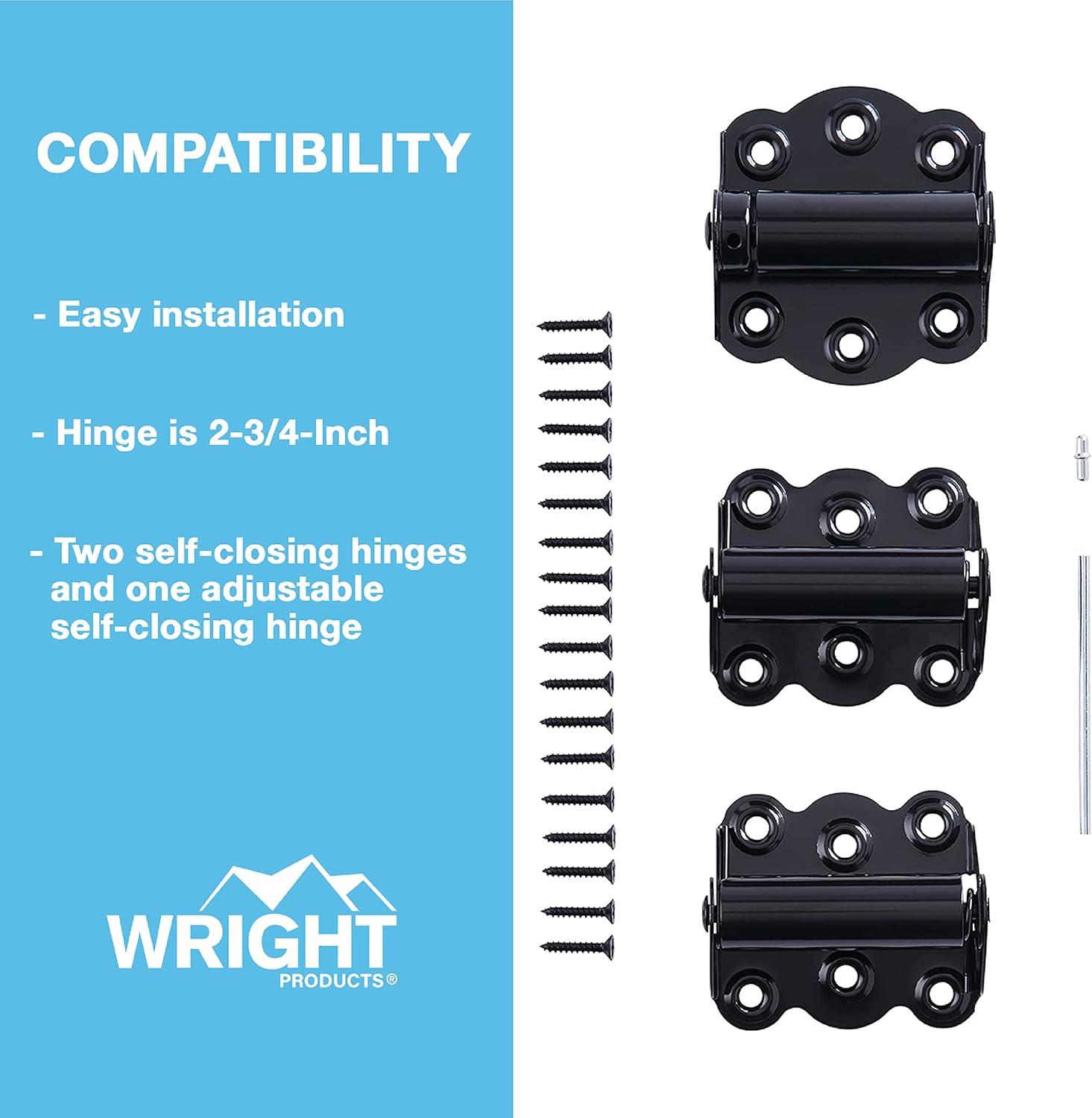 (3-Pk) Wright Products Adjustable  Self Closing Door Hinges Black 2-3/4" V226BL