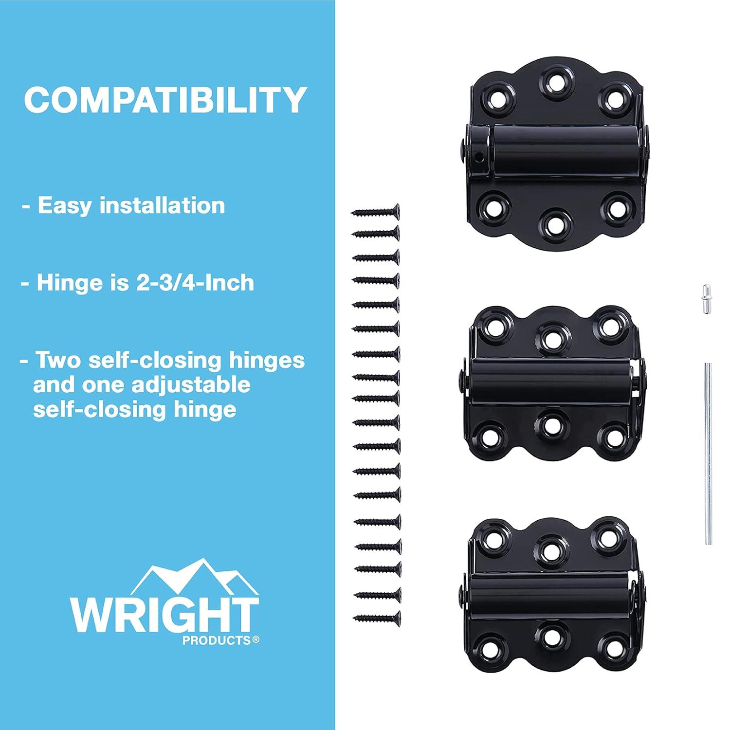 (3-Pk) Wright Products Adjustable  Self Closing Door Hinges Black 2-3/4" V226BL