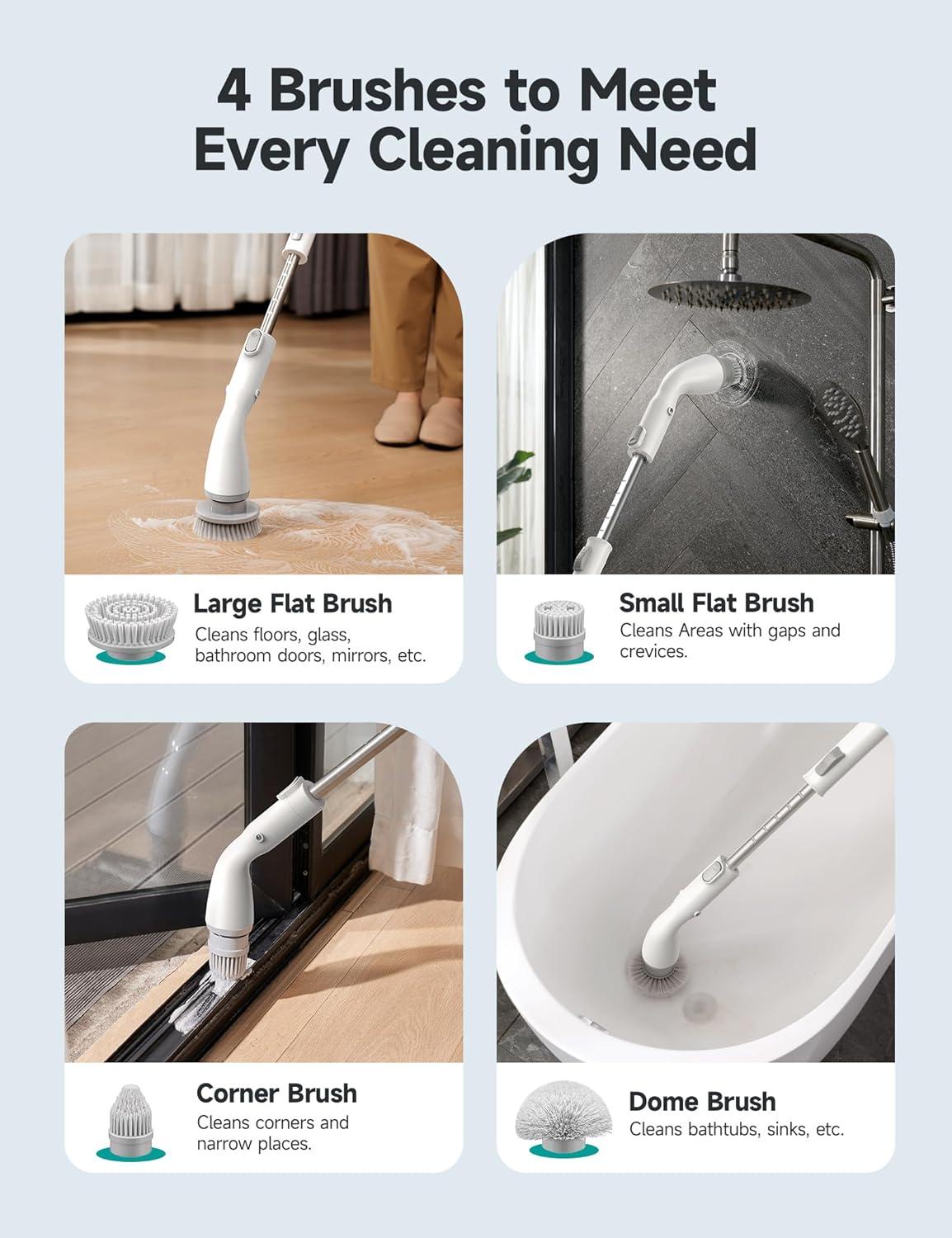 HiCOZY Electric Spin Scrubber, Cordless Shower Scrubbe with Adjustable Handle, Floor Scrubber, Cleaning Brush Household Tools