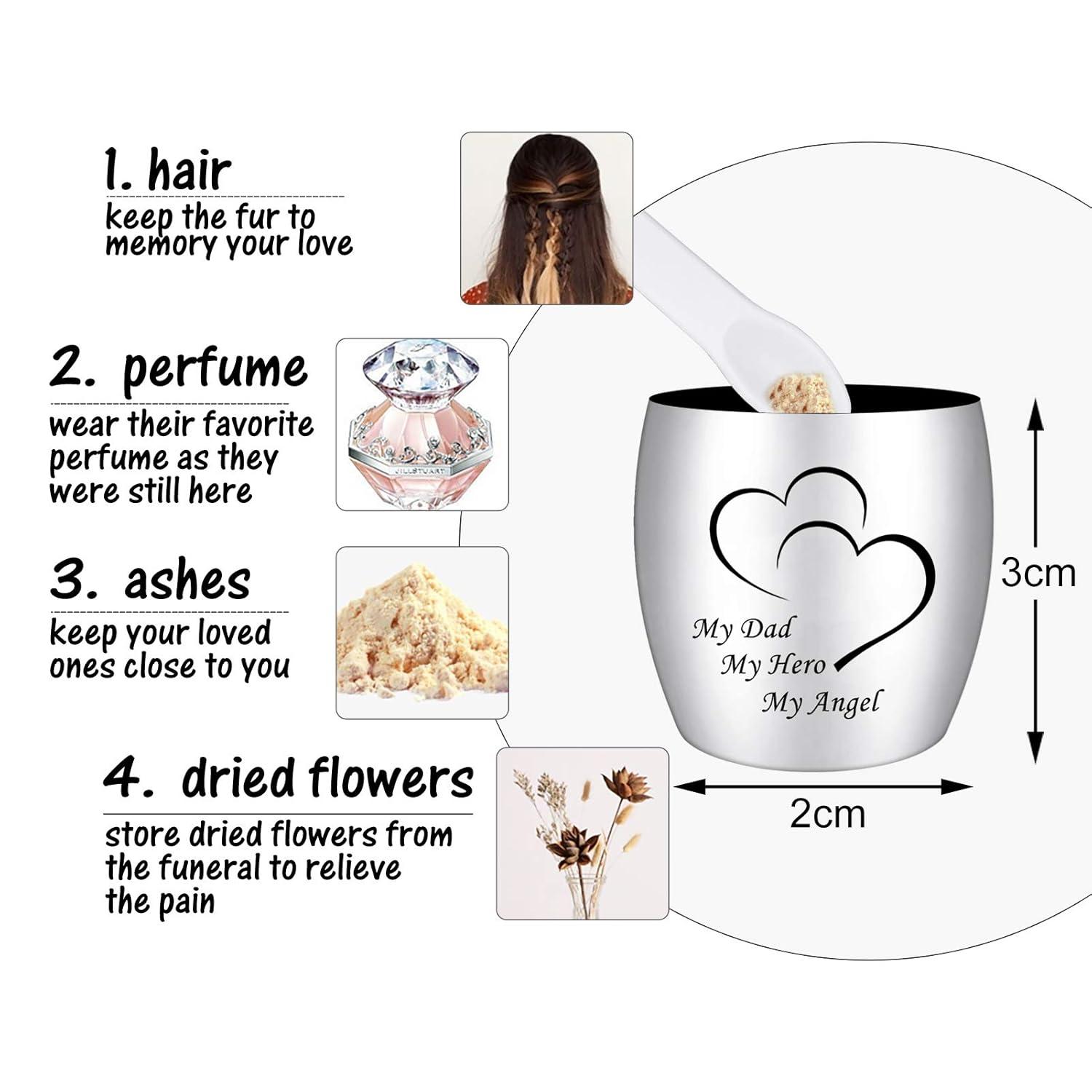 Small Keepsake Urn for Dad Mini Cremation Urns Decorative Memorial Funeral Ashes Holder Silver Engraved Stainless Steel Container for Dad Father 1.57 x 1.18 Inch-My Dad My Hero My Angel