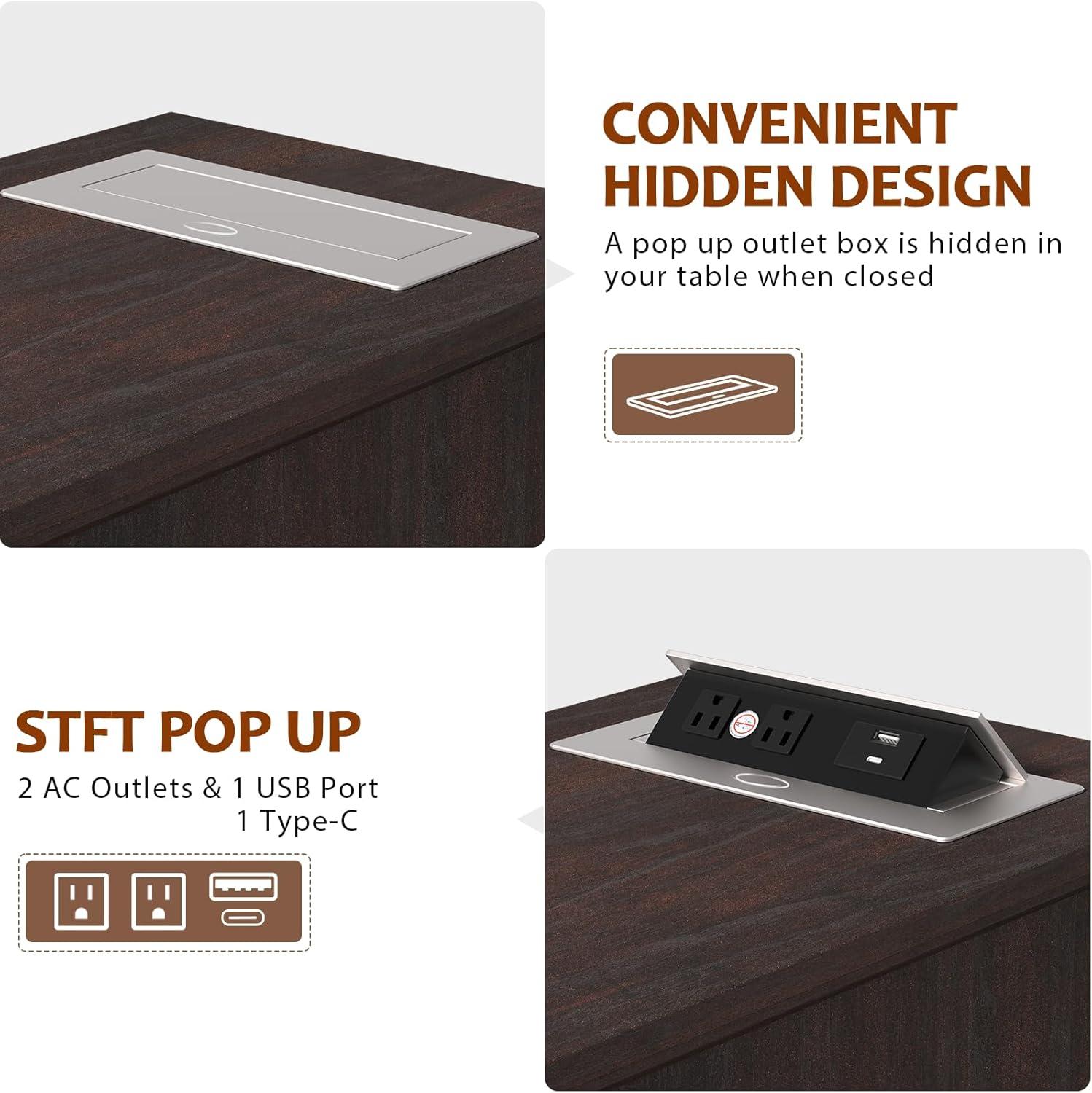 Espresso Wood End Table with Charging Station and Storage