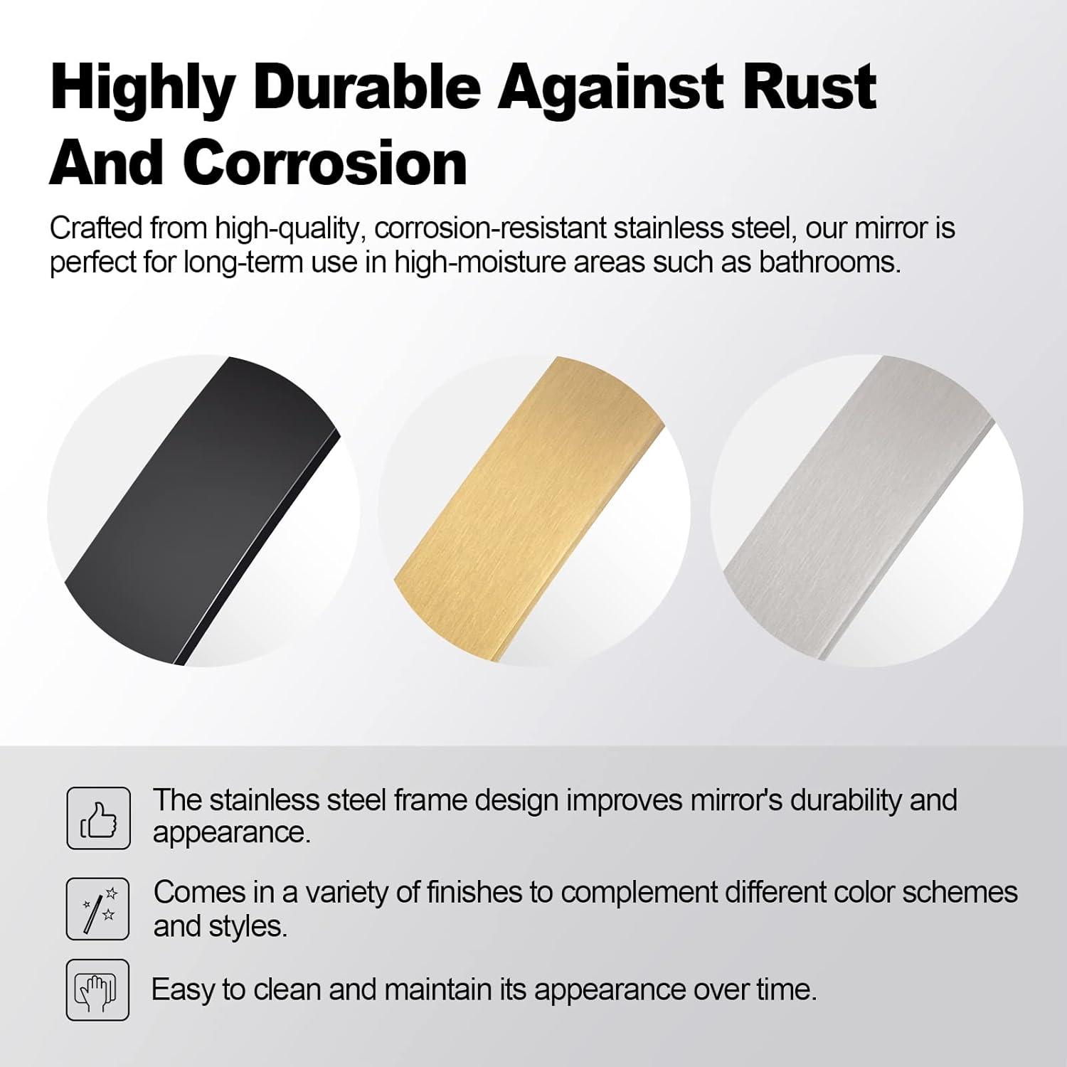 ANDY STAR Oval Bathroom Mirror, 24" x 36" Chrome Stainless Steel Metal Frame Vanity Mirror for Over Sink with Adjustable Tilting Design, Pivoting Mirror for Modern Wall Decor