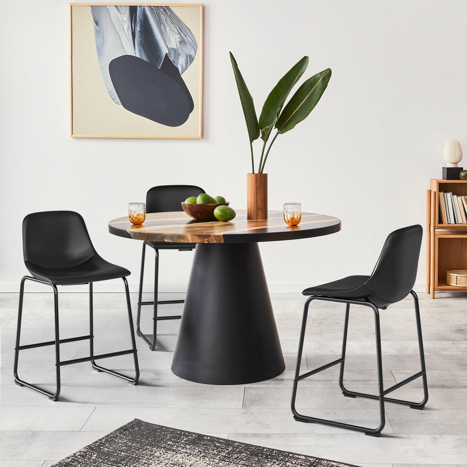 Bennium Counter Stools Set of 2, 24 inch Counter Height Bar Stools Hold up to 500 lbs, Armless Counter Height Chairs with Metal Legs & Soft Backrest for Kitchen Island Coffee Shop, Brown