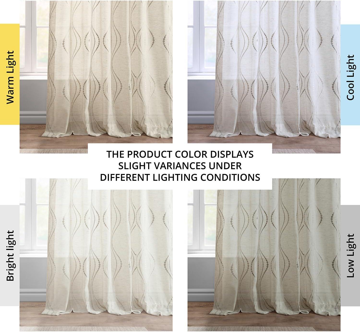 Suez Natural Embroidered Faux Linen Sheer Curtain (1 Panel), Suez Natural, 50W X 84L