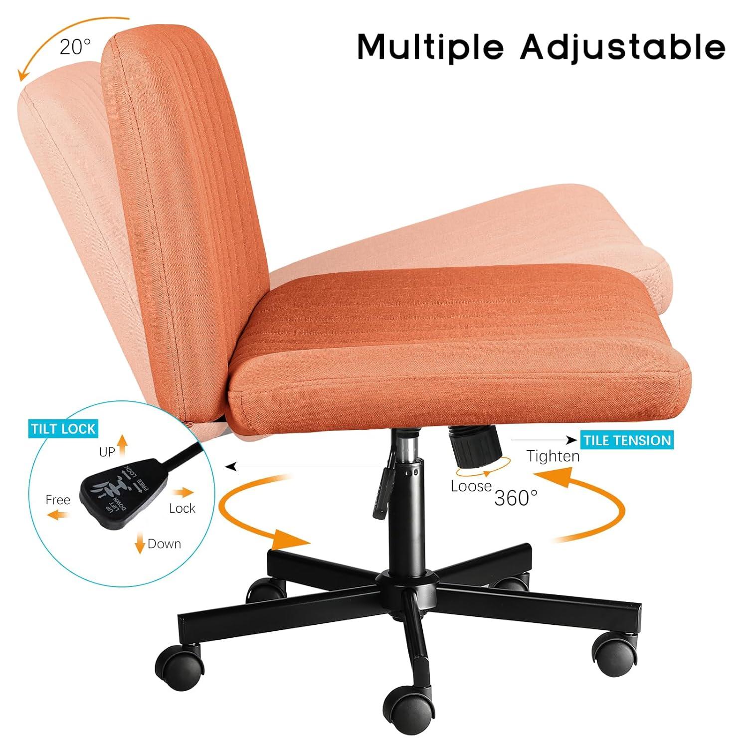 Armless Brown Fabric Swivel Office Chair with Black Base