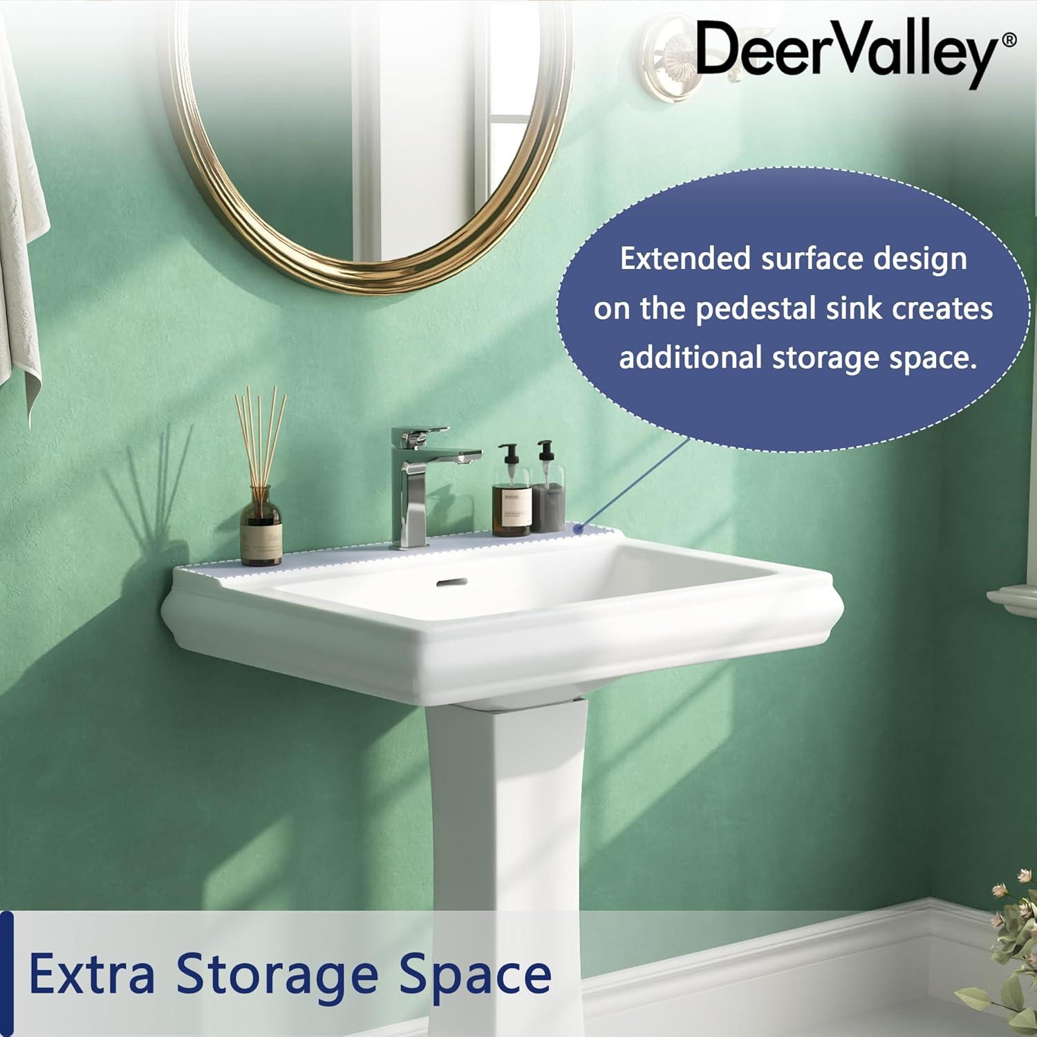 Apex 34" Tall Rectangular Vitreous China Pedestal Bathroom Sink with Overflow