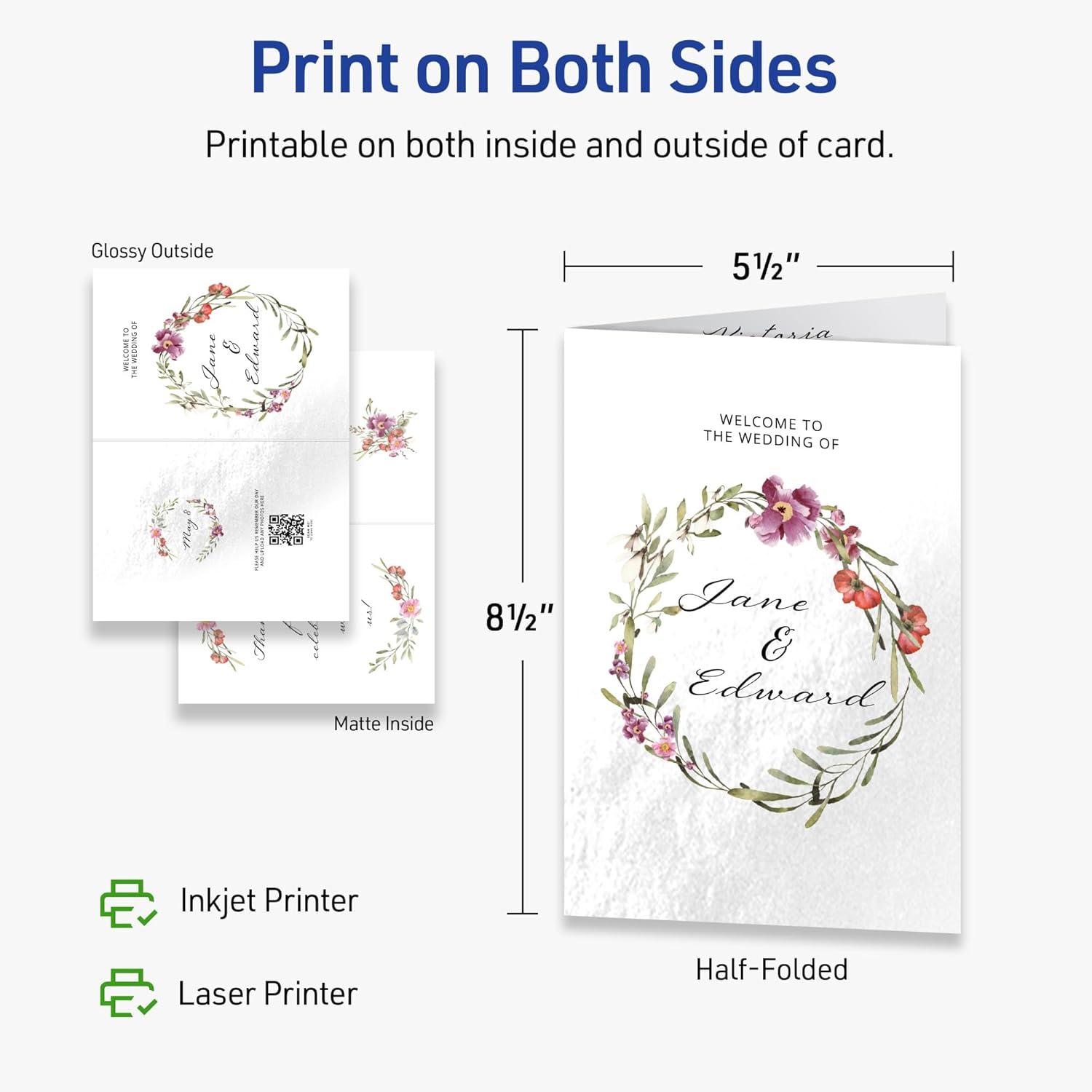 Avery Printable Greeting Cards, 5.5" x 8.5", Glossy White, 50ct