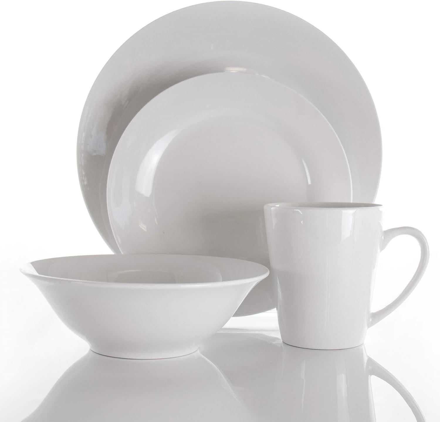 White Glossy Porcelain Round Dinnerware Set, Service for 4