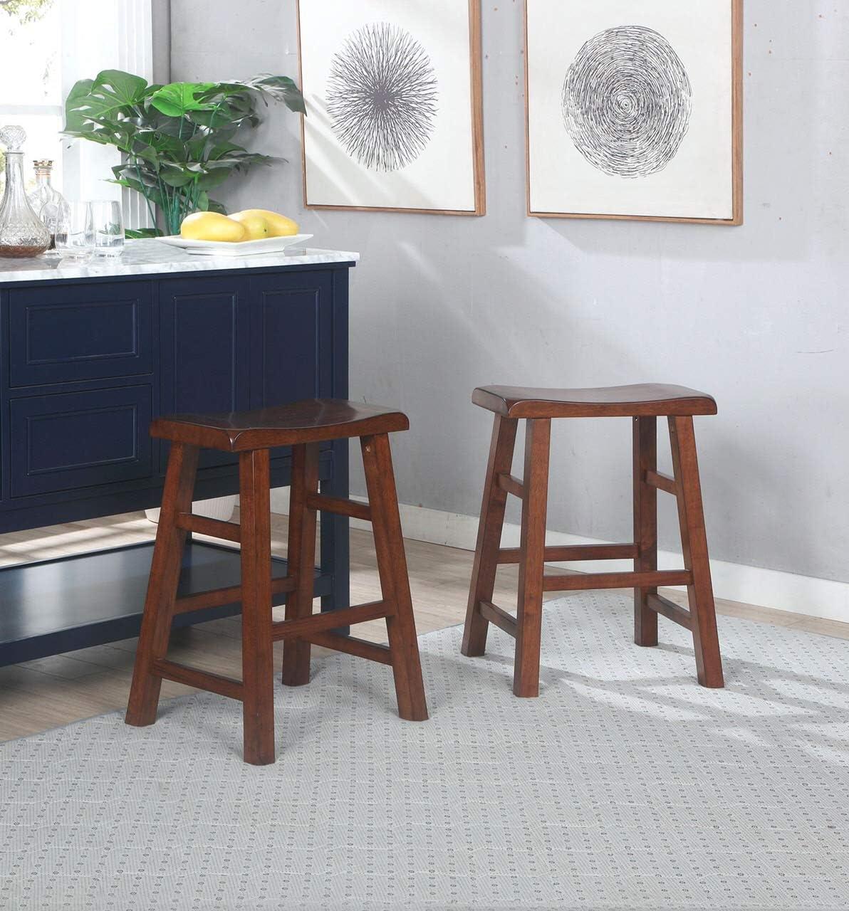 Walnut 24" Backless Saddle Wood Counter Stools, Set of 2