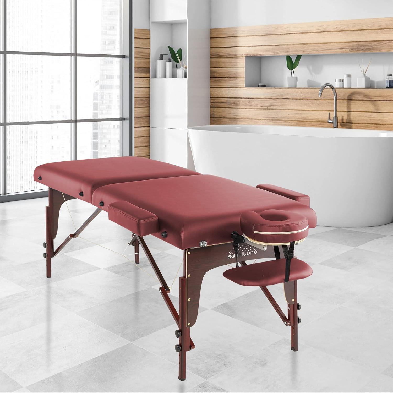Saloniture Professional Portable Lightweight Bi-Fold Massage Table with Reiki Panels - Black