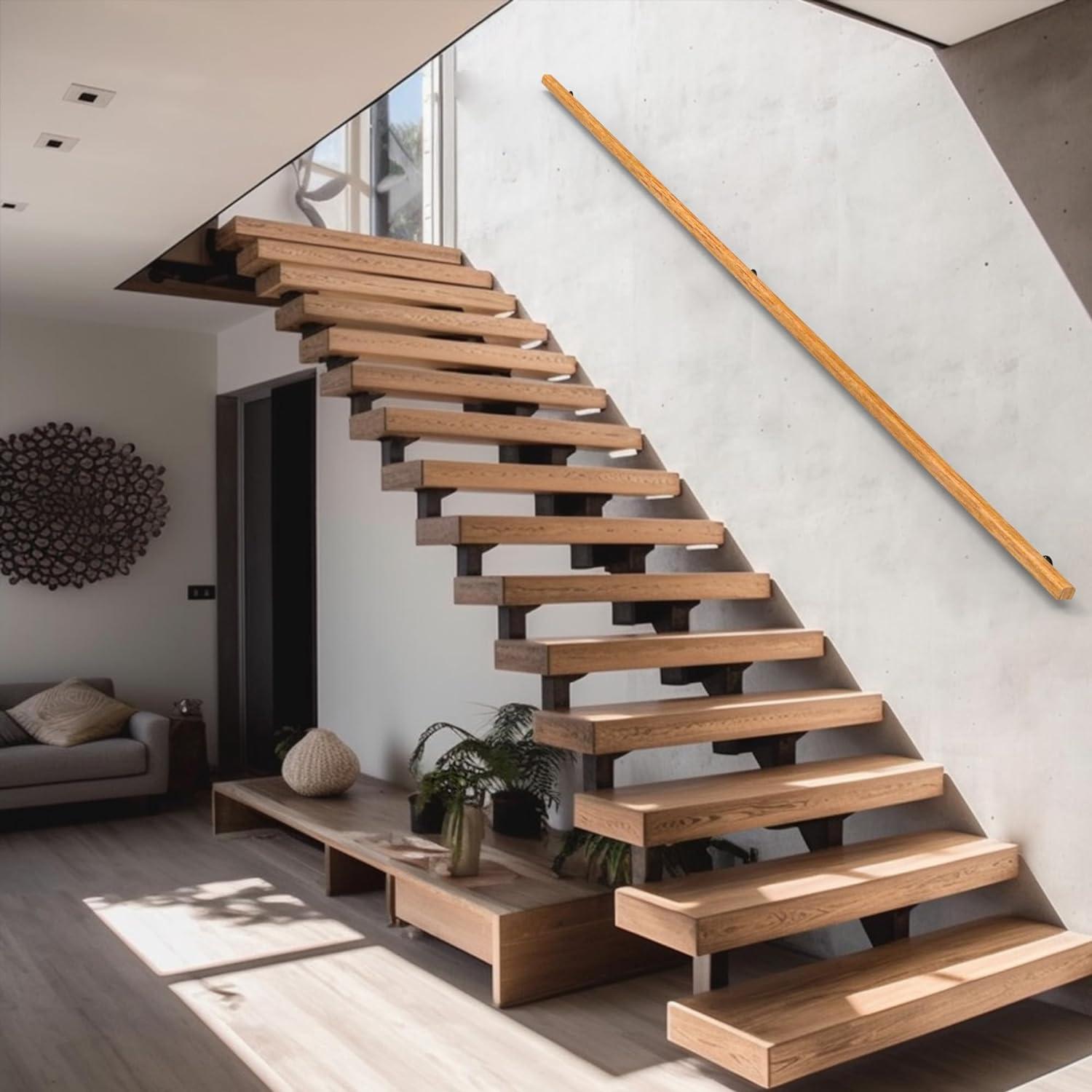 3FT Wood Stair Handrails Wall Mount, Hand Railings for Stairs Indoor Outdoor, Non-Slip Staircase Handrail for Corridor, Lofts, Patio, Kindergarten Guardrail (Size: 3ft)