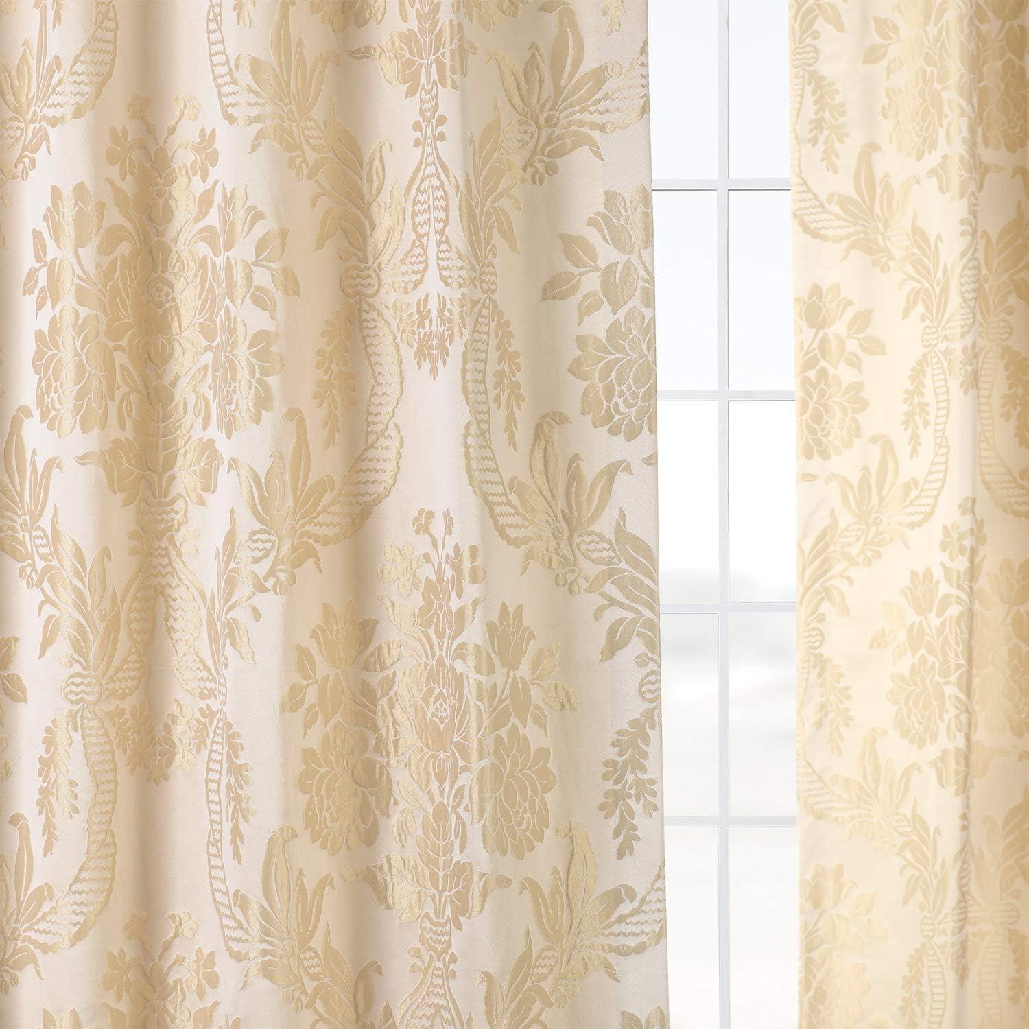 HPD Half Price Drapes Designer Damask Curtains for Room Decoration 108 Inches Long Faux Silk Room Darkening Curtains (1 Panel), 50W x 108L, Magdelena Champaign/Beige