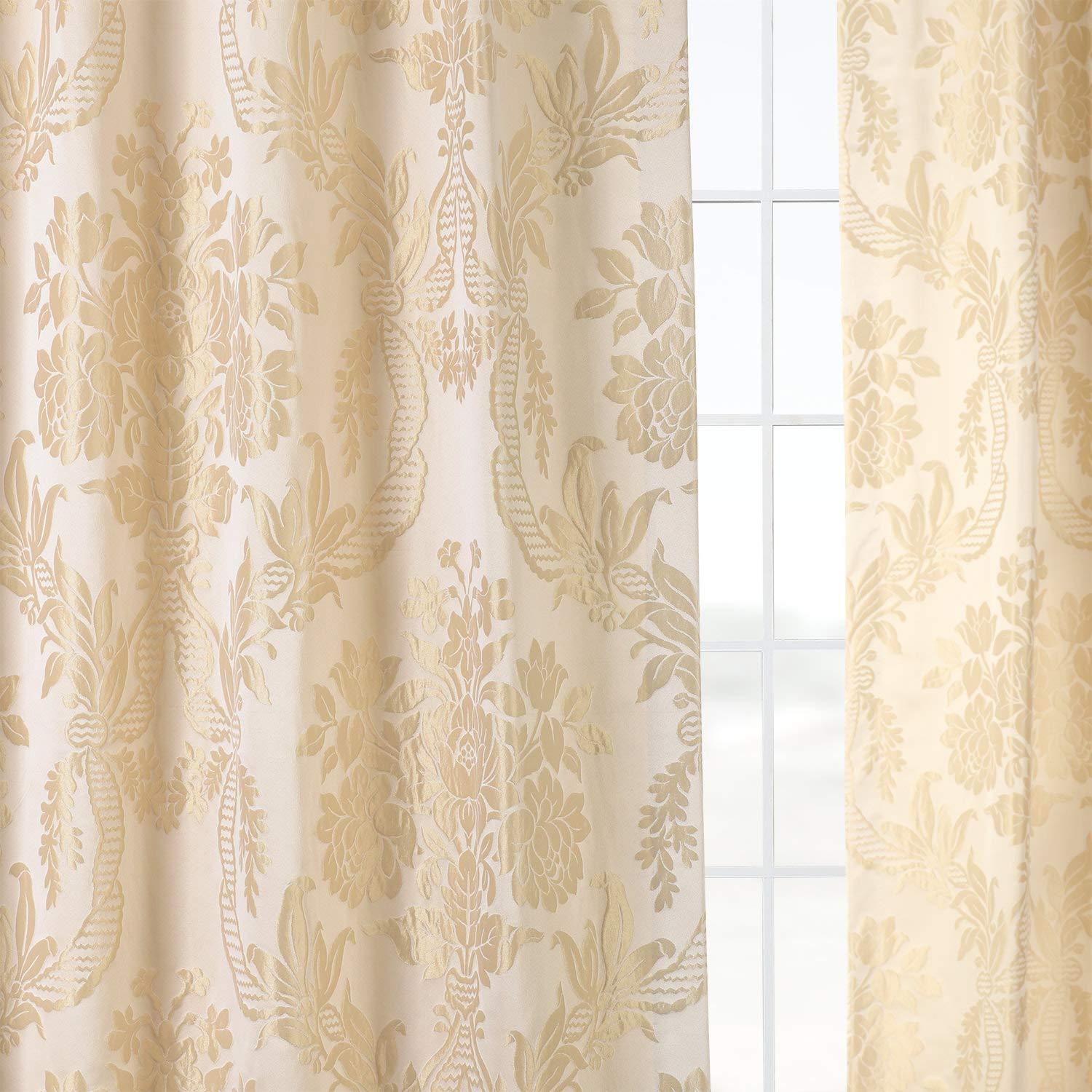 HPD Half Price Drapes Designer Damask Curtains for Room Decoration 108 Inches Long Faux Silk Room Darkening Curtains (1 Panel), 50W x 108L, Magdelena Champaign/Beige