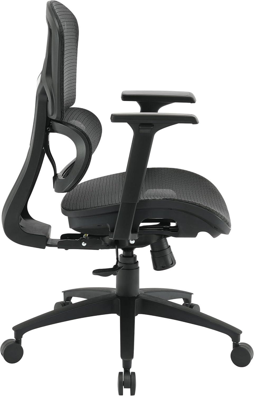 Black Mesh Back and Black Fabric Seat with Adjustable Arms on Black Nylon Base