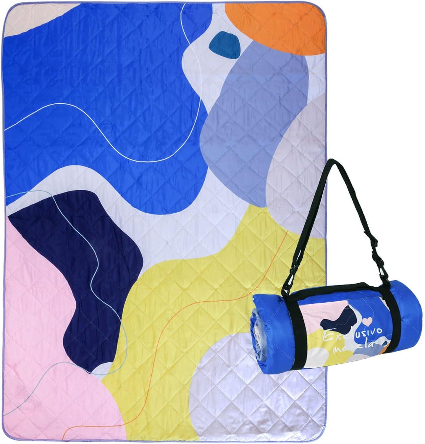 Exclusivo Mezcla Waterproof Picnic Blankets 3-Layer 60x80 Inches Large Sandproof Beach Blanket Foldable Outdoor Blanket for Camping on Grass Picnic Mat, Abstract Yellow