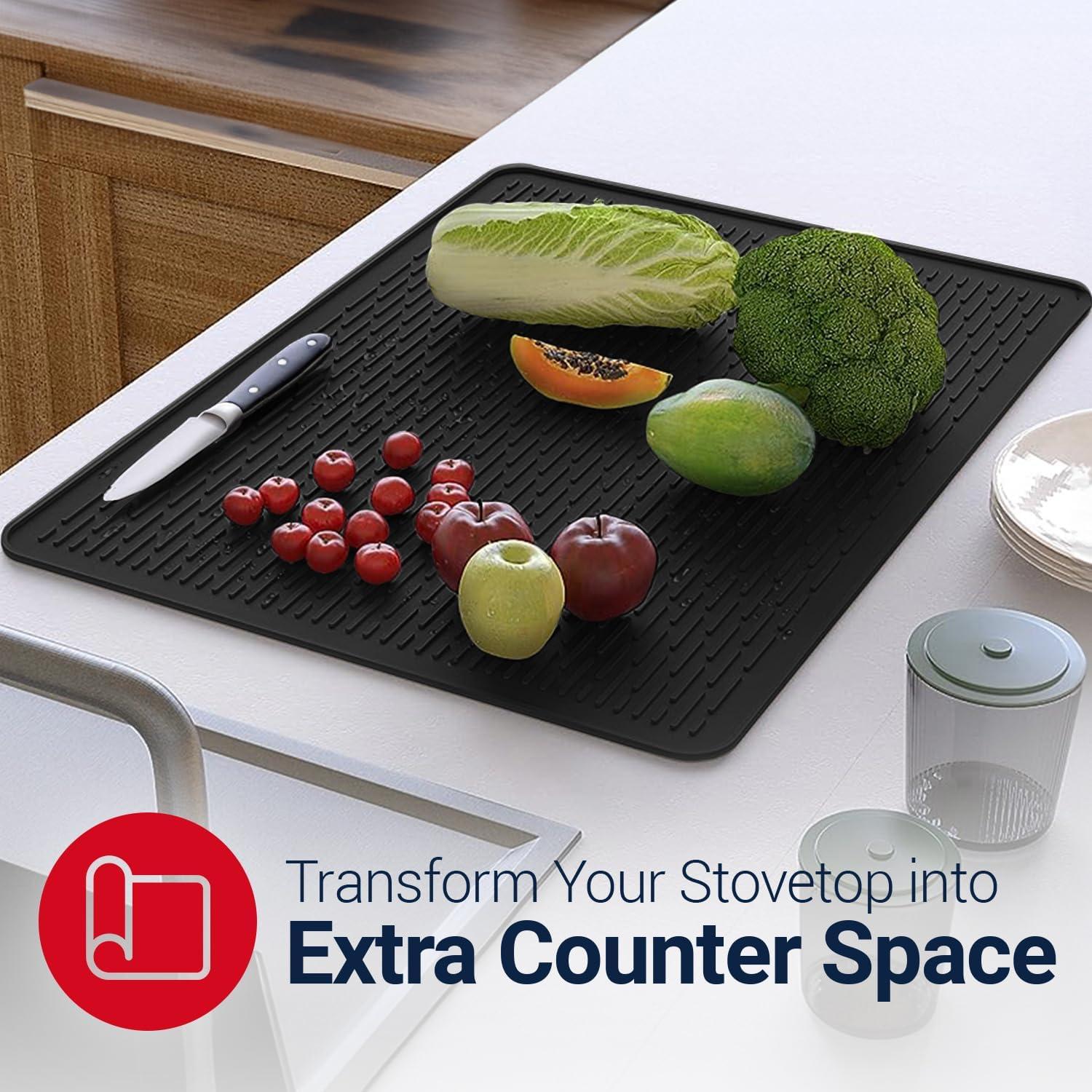 Stove Top Covers for Electric Stove by Linda's Essentials (30 x 21 Inch) - Silicone Mat for Glass Cooktop, Heat-Resistant Cover Protector, Electric Cooktop Mat with Anti-Slip Backing (Grey)