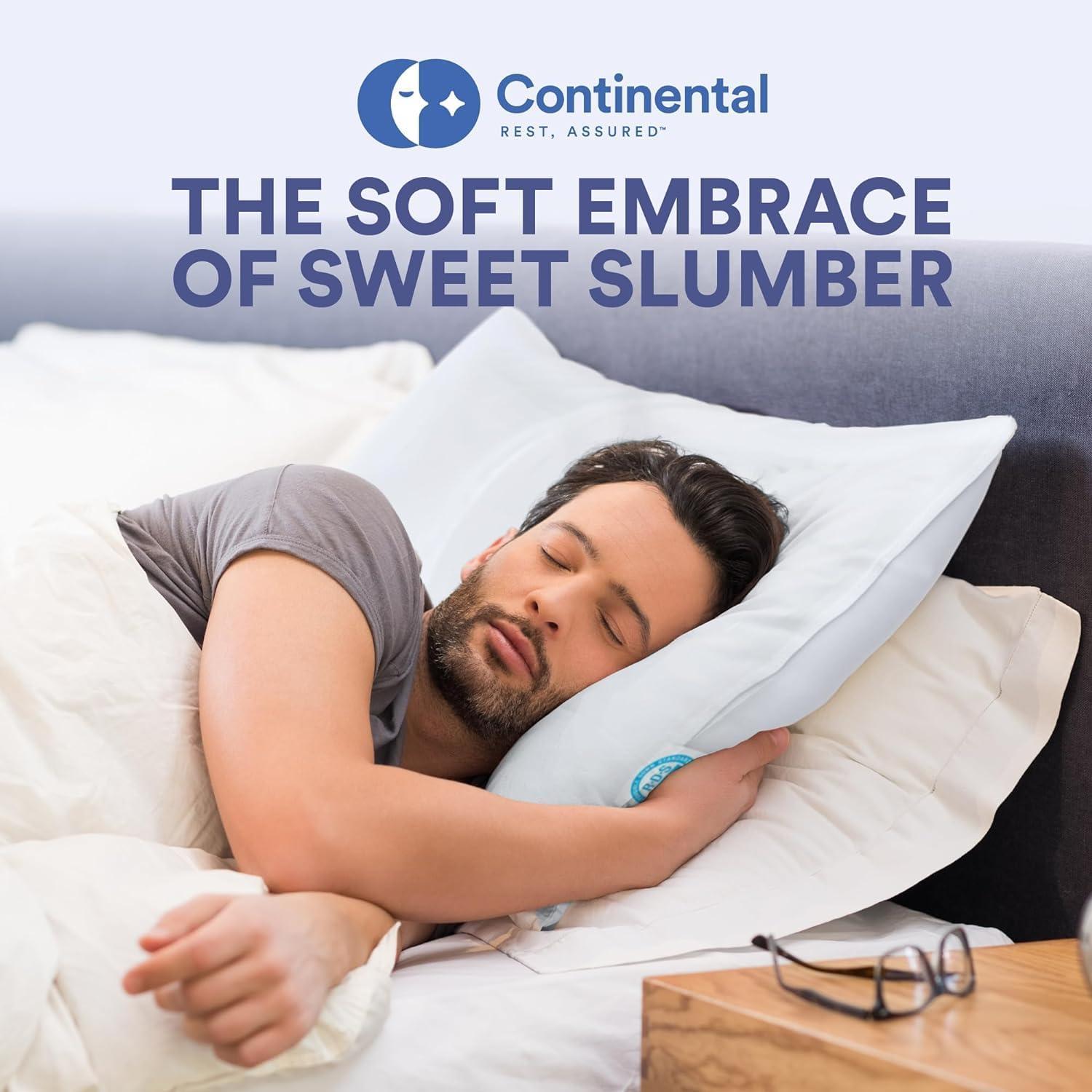 ContinentalBedding Continental Bedding 1-Pack Soft Down Pillow, 550FP, 75% Down 25% Feather, Cotton Cover, Standard, Queen, King Size