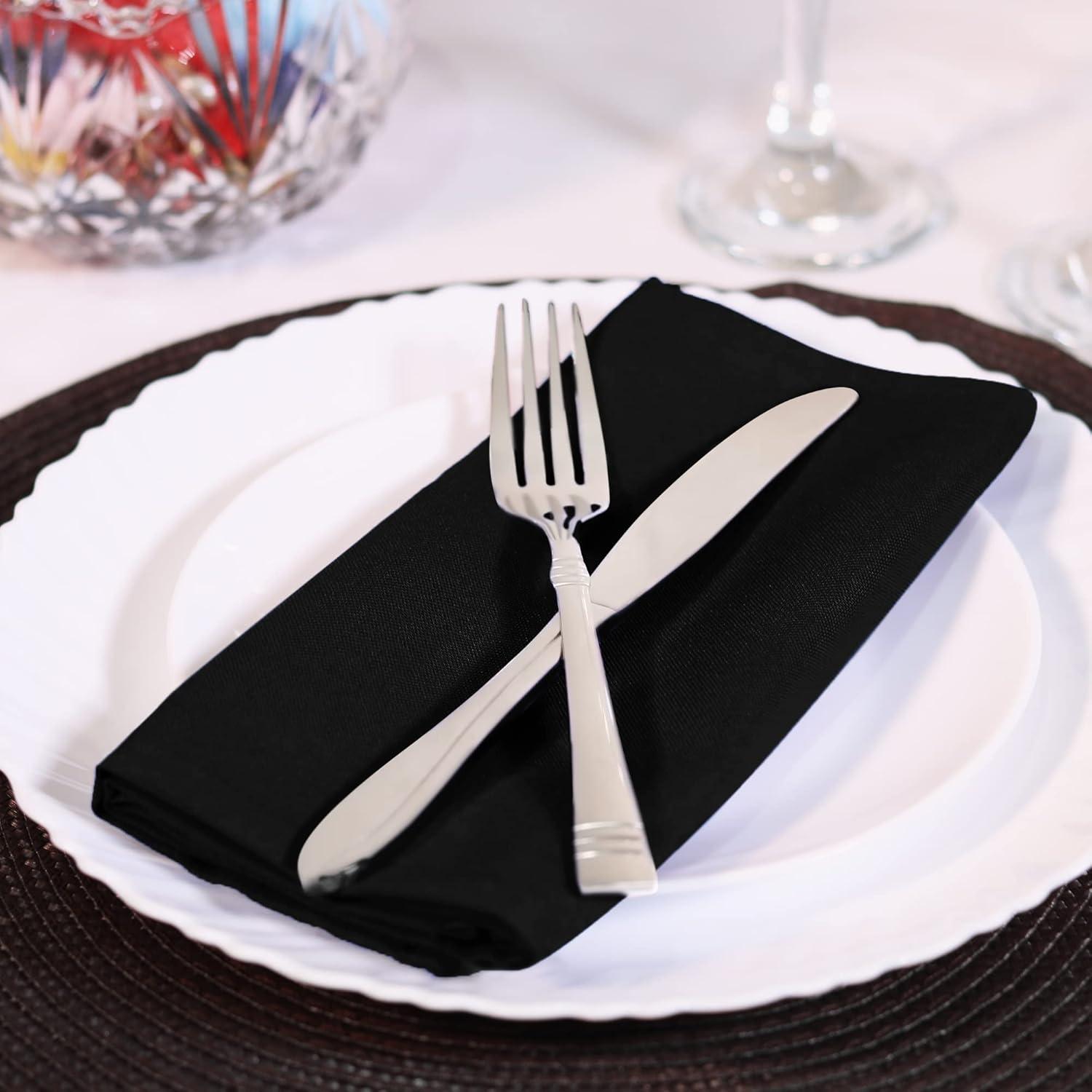 Black Polyester 20x20 Inch Cloth Napkins, 12 Pack