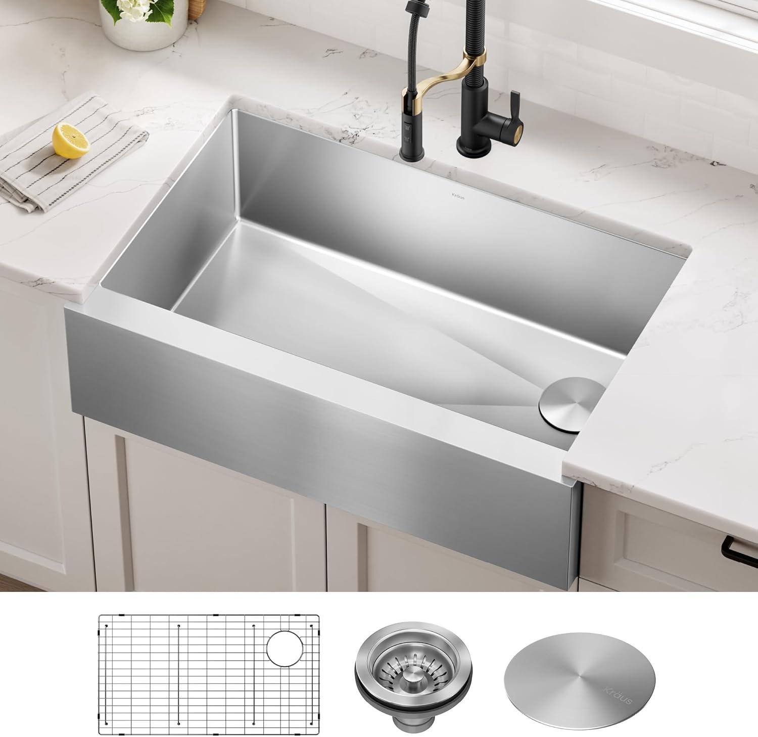 KRAUS Standart Pro Apron Front Farmhouse 16 Gauge Single Bowl Stainless Steel Kitchen Sink