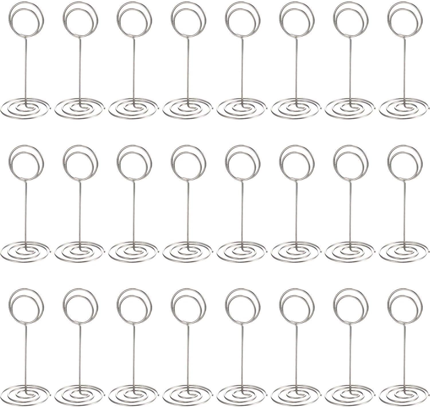 TecUnite 24 Pack 3.35 Inch Table Number Holder Place Card Wire Photo Holder Picture Name Menu Clips Memo Note Cards Stand for Wedding Reception Anniversary Birthday Party Centerpieces(Silver)