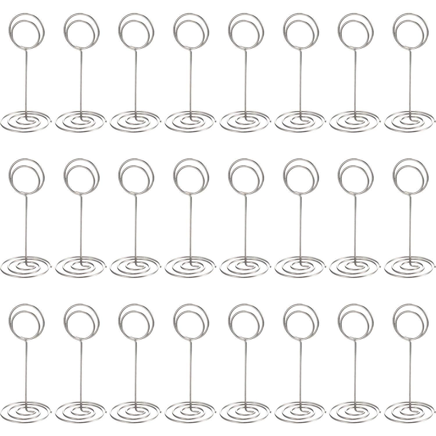 TecUnite 24 Pack 3.35 Inch Table Number Holder Place Card Wire Photo Holder Picture Name Menu Clips Memo Note Cards Stand for Wedding Reception Anniversary Birthday Party Centerpieces(Silver)