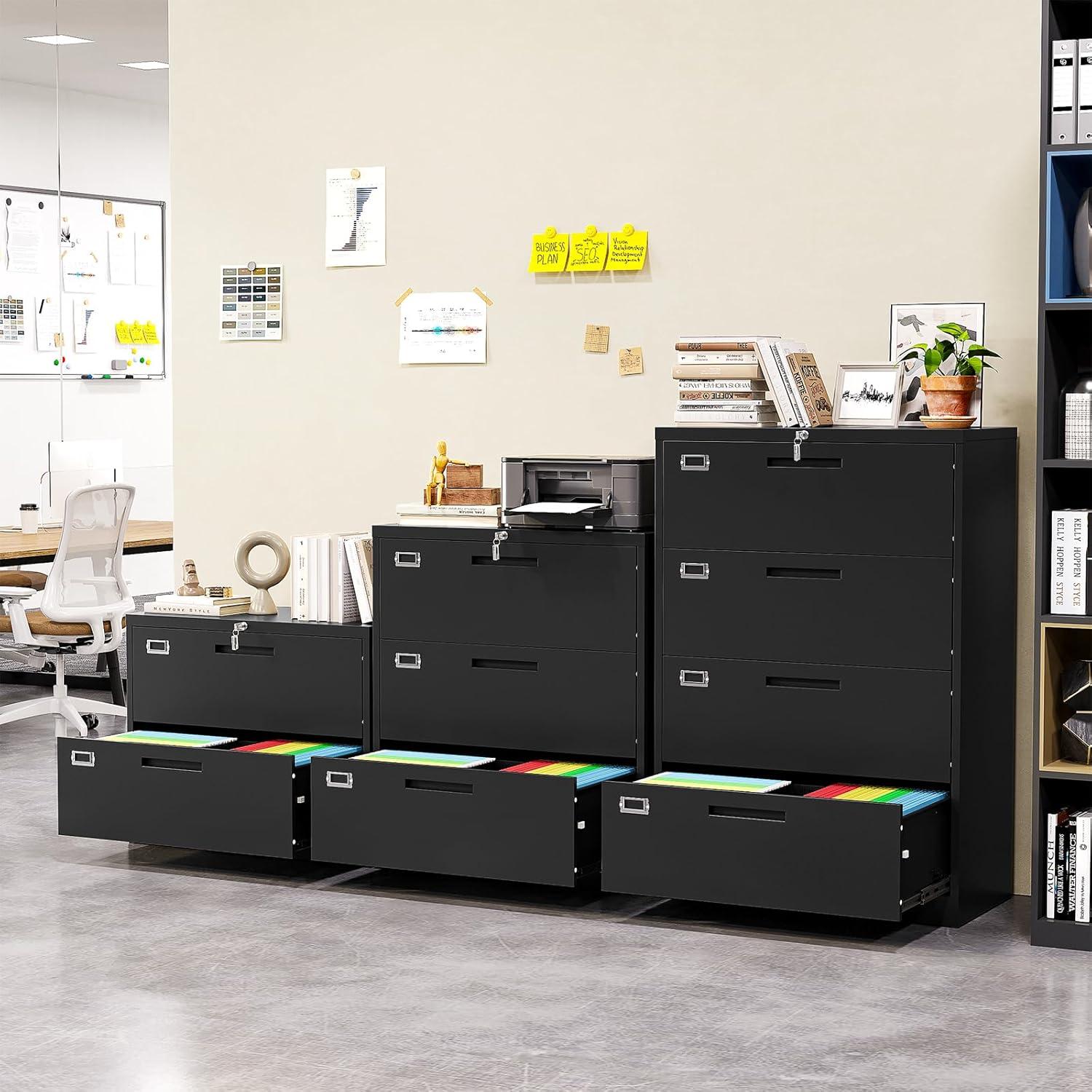 MIIIKO Lateral File Cabinet with Lock, 3 Drawer Lateral Filing Cabinet, Large Deep Drawers Locked by Keys, Metal Storage File Cabinet for Hanging Files Letter/Legal/F4/A4 Size