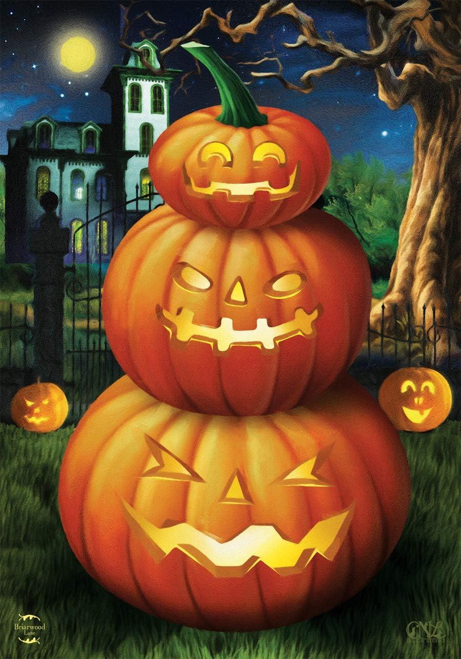 Briarwood Lane Spooky Jack O'Lanterns Halloween House Flag Carved Pumpkins 28" x 40"