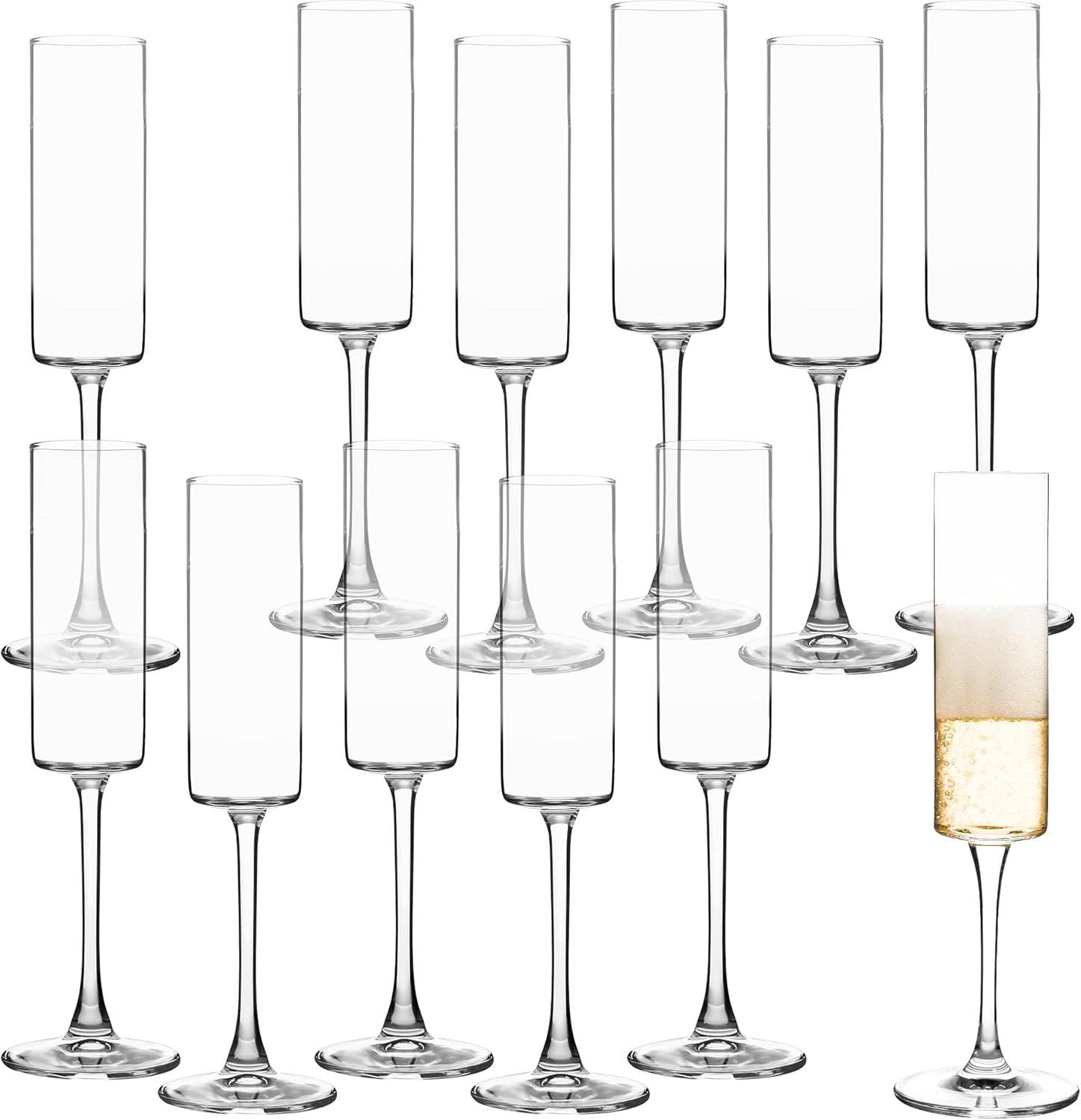 6 Oz Cylinder Champagne Flutes Set of 12 - Elegant Crystal Clear Glassware for Special Occasions - L High Quality and Lead-Free Perfect Gift for Weddings, Anniversaries, and Celebrations Dishwasher|Th