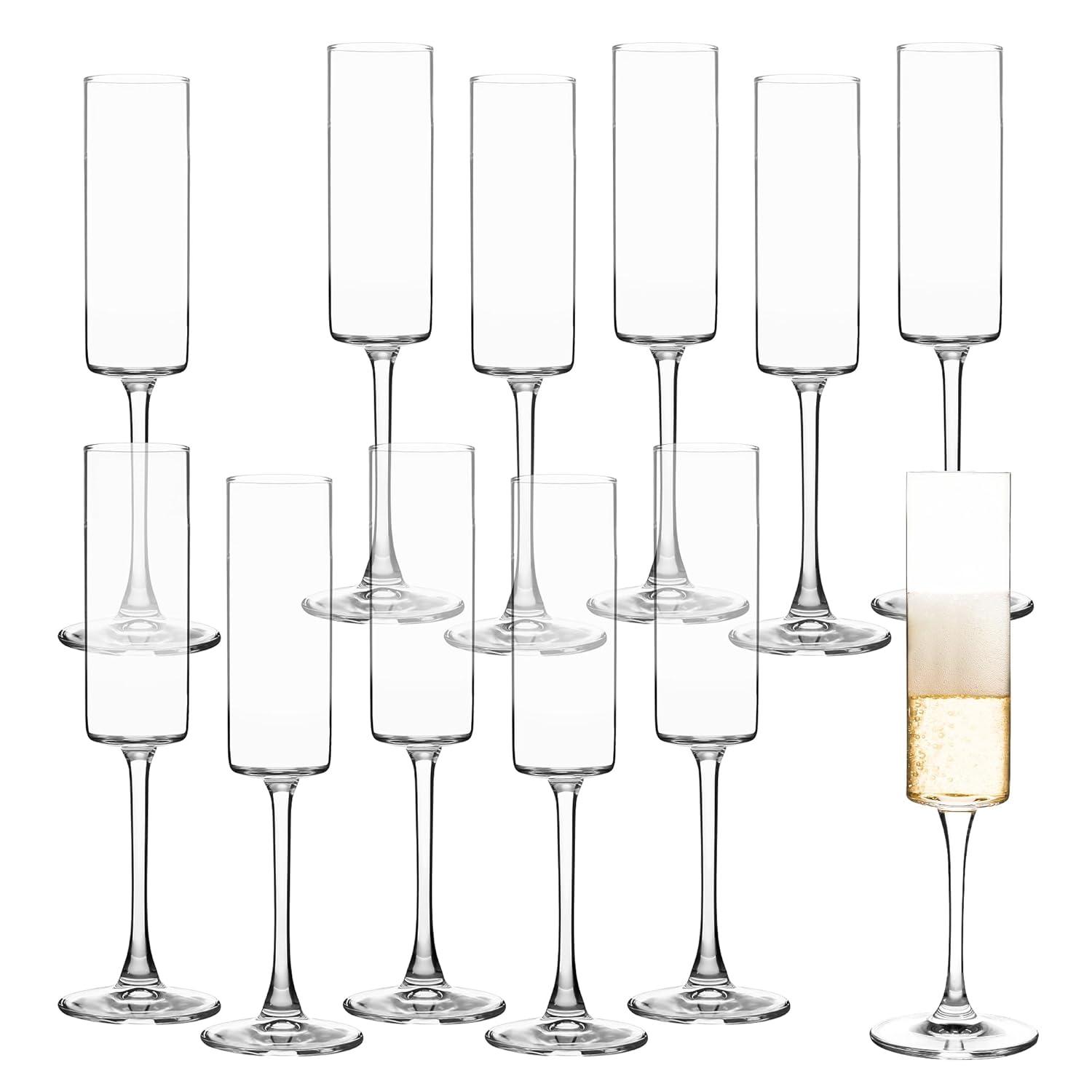 6 Oz Cylinder Champagne Flutes Set of 12 - Elegant Crystal Clear Glassware for Special Occasions - L High Quality and Lead-Free Perfect Gift for Weddings, Anniversaries, and Celebrations Dishwasher|Th