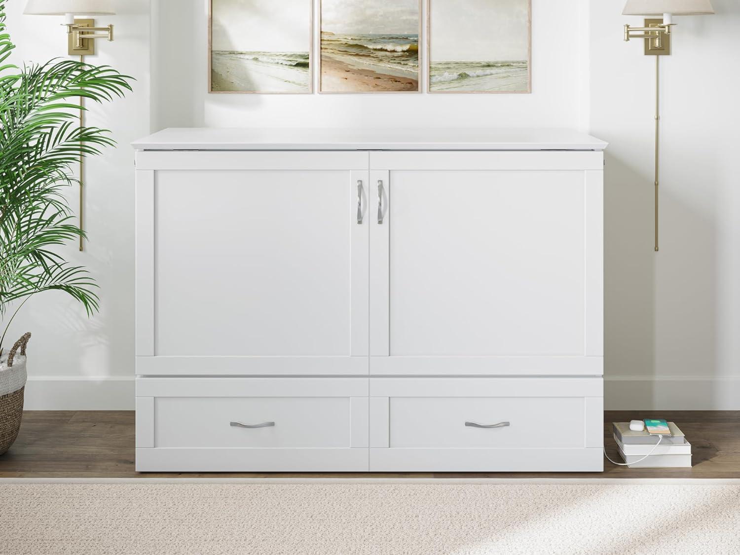 AFI Hamilton Full Solid Wood Murphy Bed Chest with Built-In Charger in White