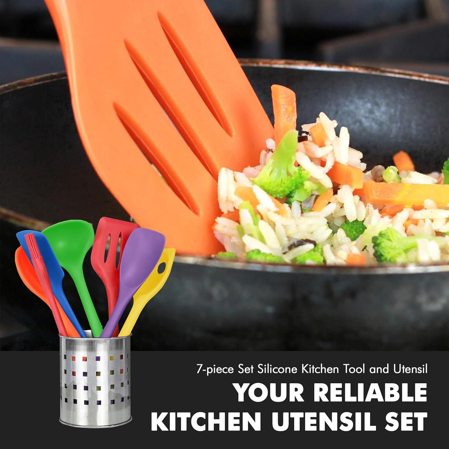 Chef Craft Premium Silicone Kitchen Tool and Utensil Set, 7 Piece Set, Assorted