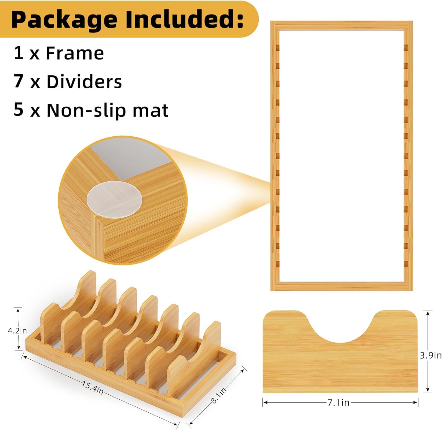 Prep & Savour Bamboo Pot Lid Organizer Pot Lid Holder, Cutting Boards & Baking Sheets, Dinner Plates, Reusable Containers In Cabinet Storage