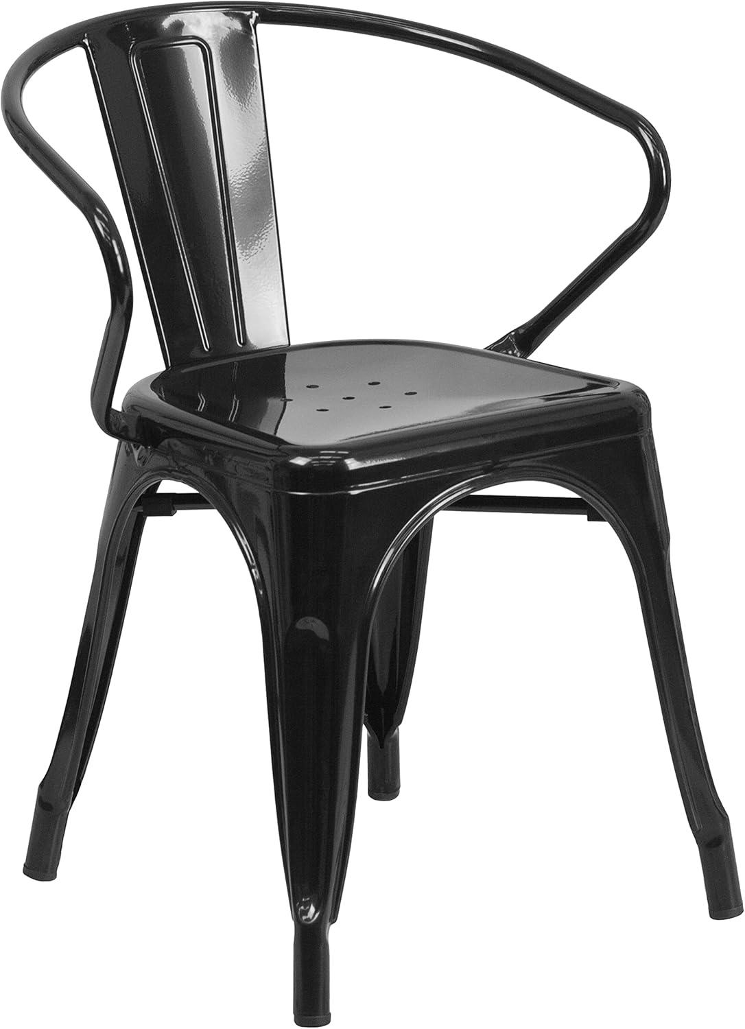 Flash Furniture Conrad Commercial Grade 30" Round White Metal Indoor-Outdoor Table Set with 2 Arm Chairs