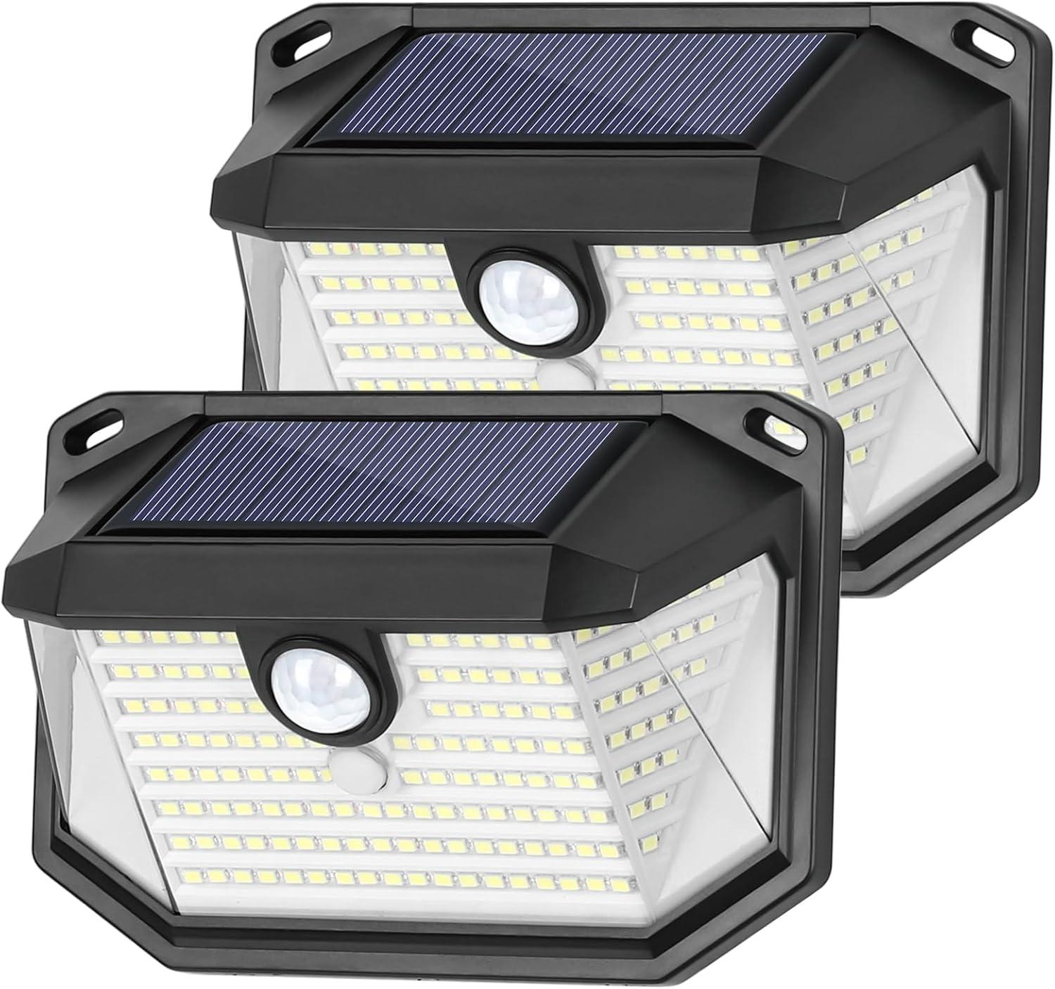 Solar Black Plastic LED Motion Sensor Wall Lights, 2-Pack