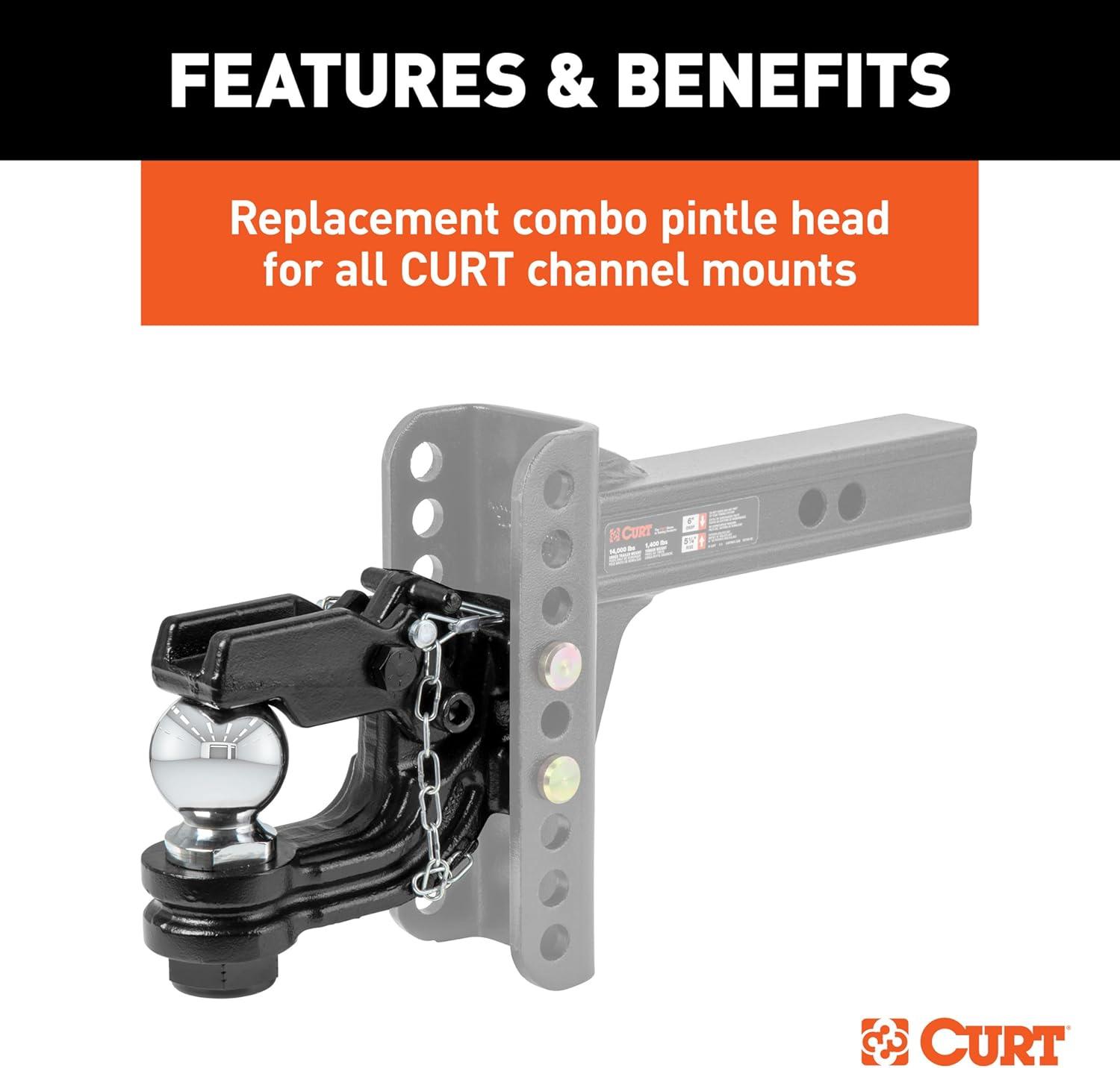 CURT 45919 Channel Mount Pintle Attachment with 2-Inch Ball, 10,000 lbs, Shank Required