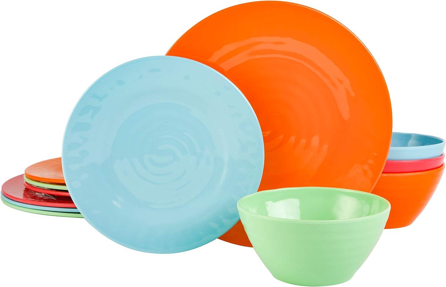 Gibson Brist 12 Piece Melamine Dinnerware Set in Assorted Colors