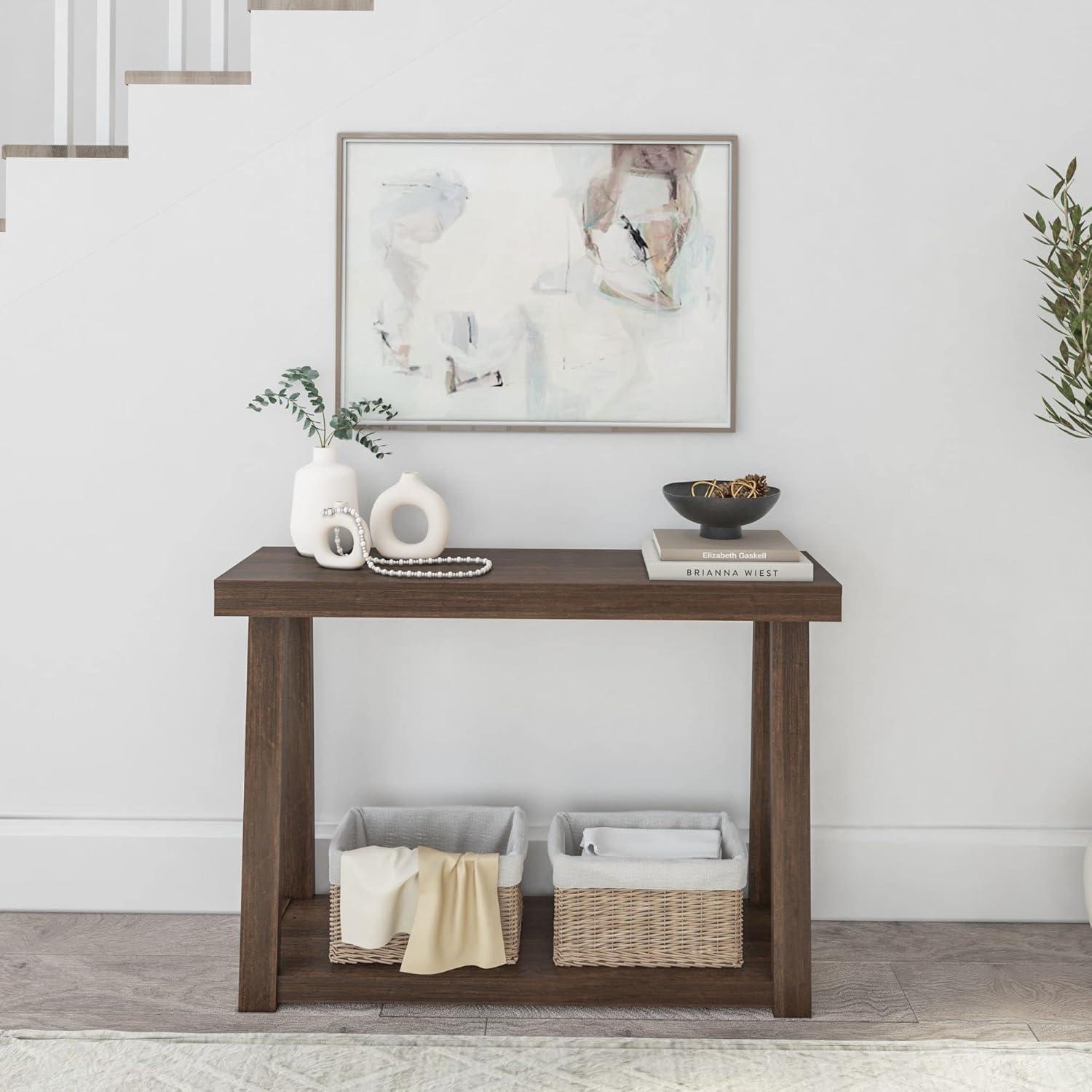 Plank+Beam 46" Solid Wood Console Table with Storage, Sofa Table with Shelf, Narrow Entryway Table for Hallway, Walnut
