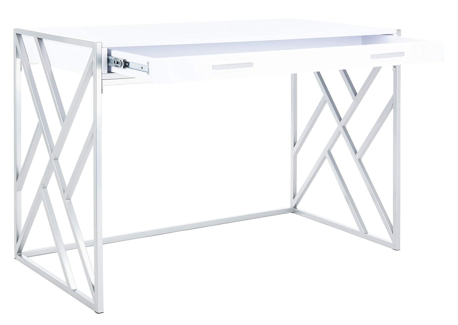 Elaine 1 Drawer Desk - White/Silver - Safavieh