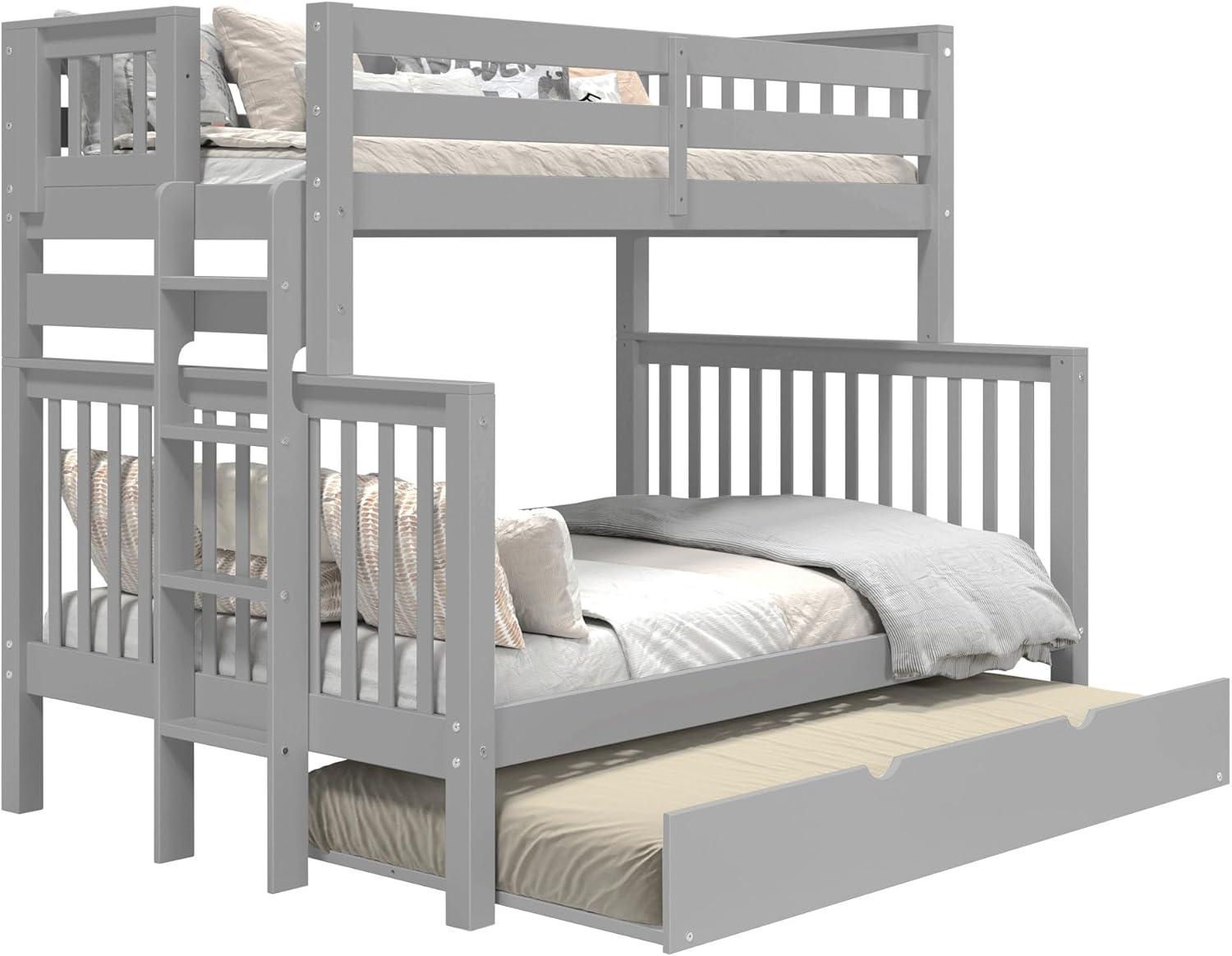 Bedz King Bunk Beds Twin over Full Mission Style with End Ladder and a Twin Trundle, Gray