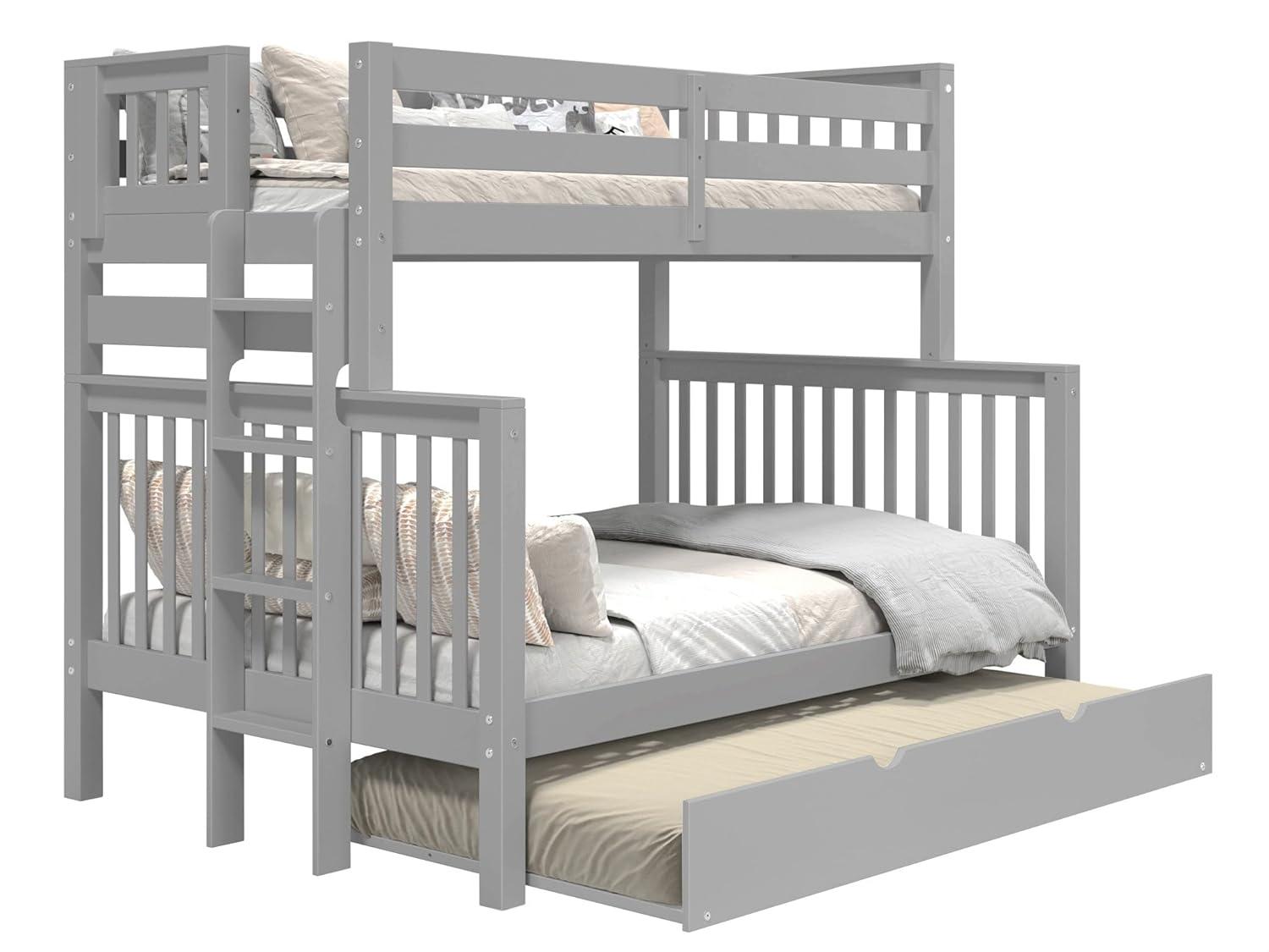 Bedz King Bunk Beds Twin over Full Mission Style with End Ladder and a Twin Trundle, Gray