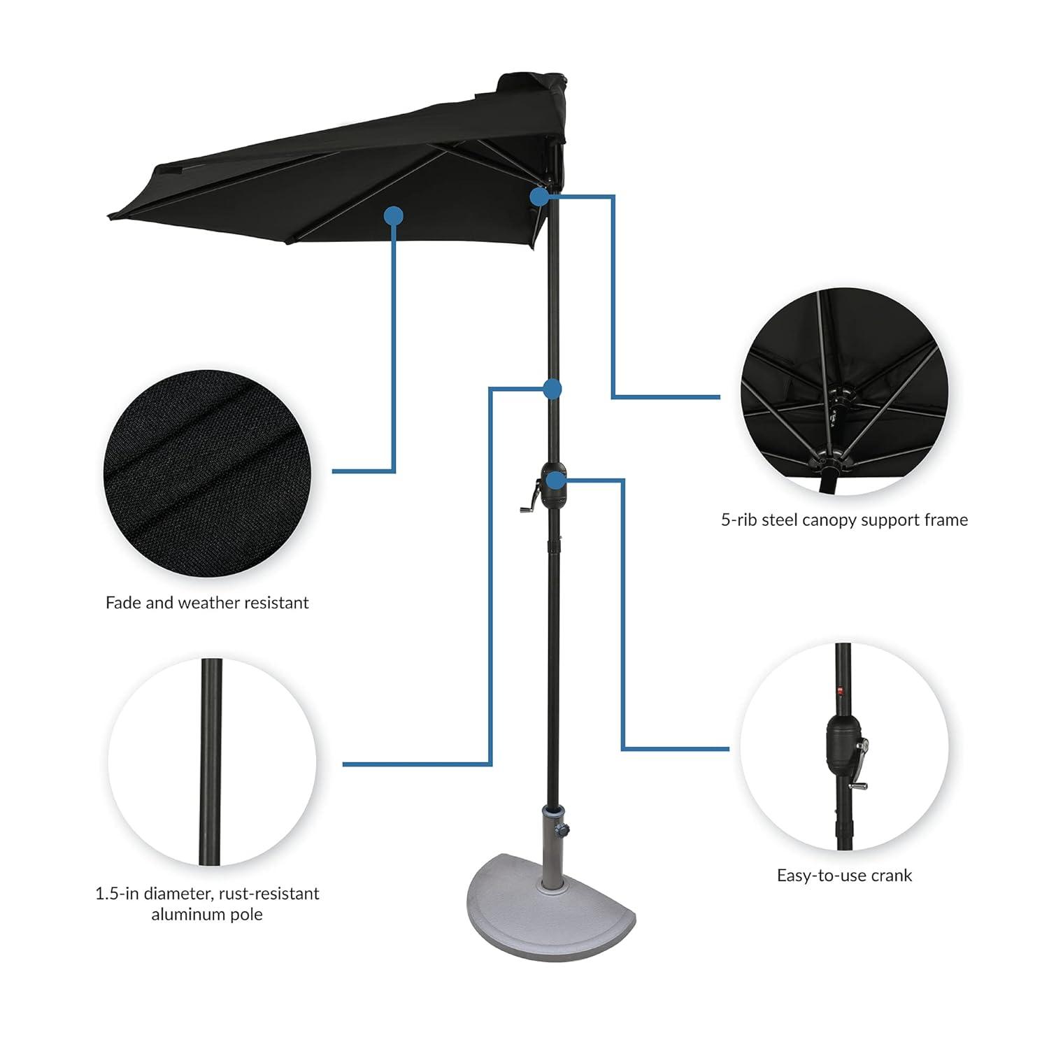 9' x 4.5' Lanai Half Patio Umbrella Black - Island Umbrella: Steel Frame, Water & UV Resistant