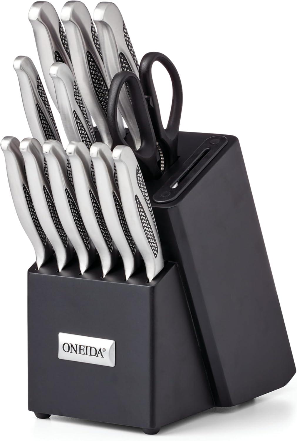 Oneida Crosshatch 14Pc Cutlery Block Set W/ Sharpener