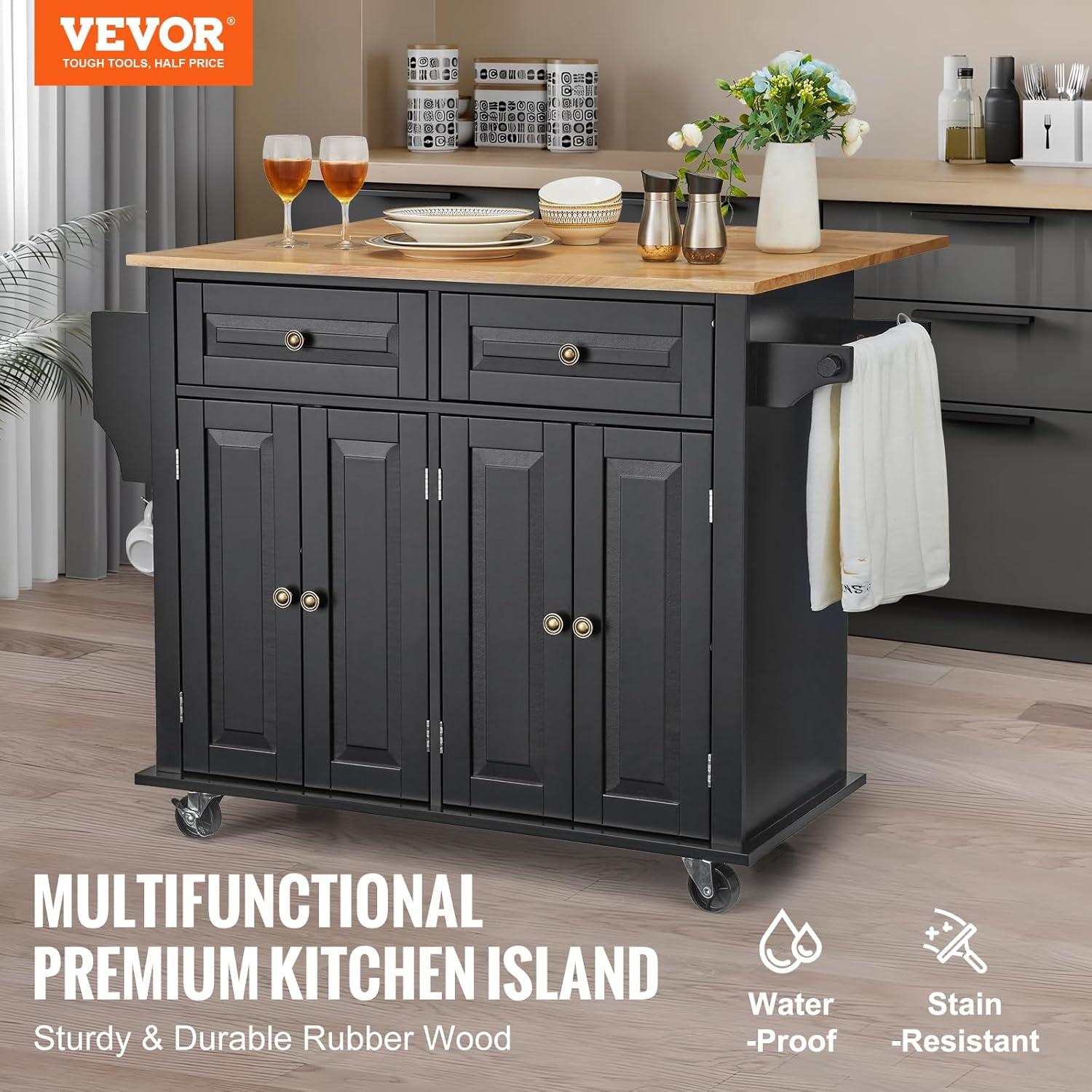 VEVOR Kitchen Island Cart, Rolling Storage Cabinet with Drawer and Shelves