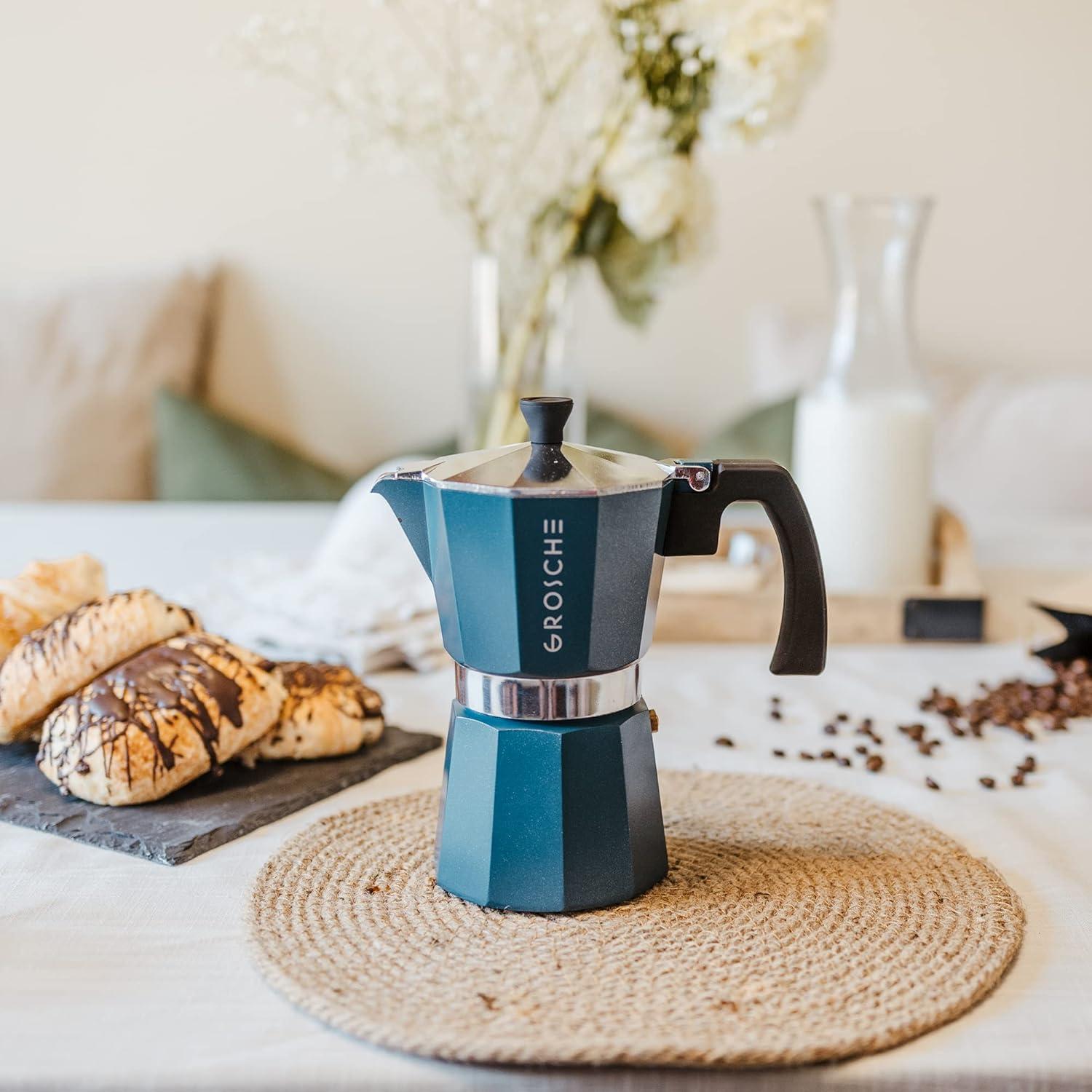 GROSCHE Milano Stovetop Espresso Maker Moka Pot 6 Espresso Cup size 9.3oz, Blue