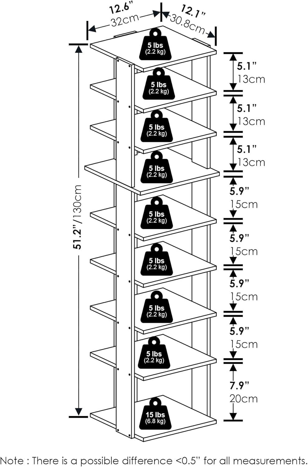 Furinno Compact 9-Tier Vertical Space Saving Free Standing Shoe Tower, Shoe Rack for Closet Entryway, Espresso