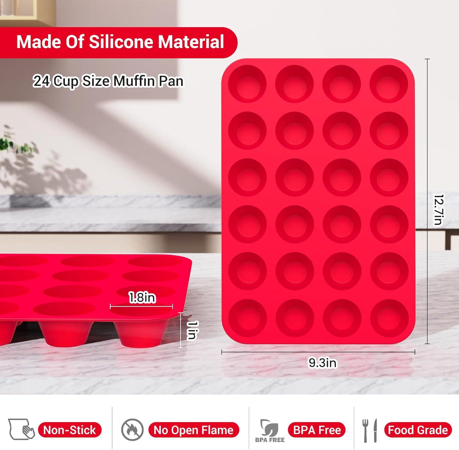 Artrylin 24 Cups Silicone Muffin Pan Cupcake Pans,Silicone Baking Molds,Nonstick BPA Free