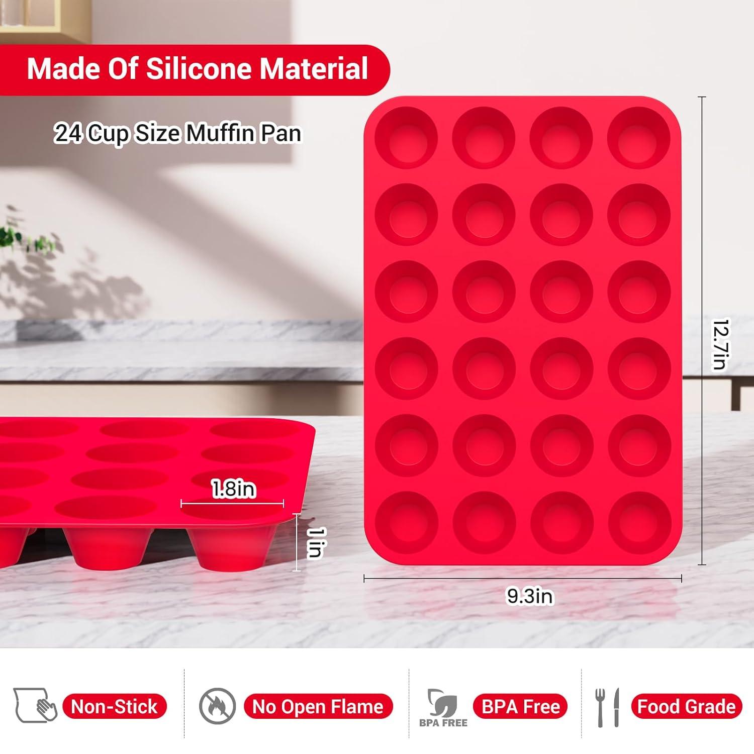 Artrylin 24 Cups Silicone Muffin Pan Cupcake Pans,Silicone Baking Molds,Nonstick BPA Free