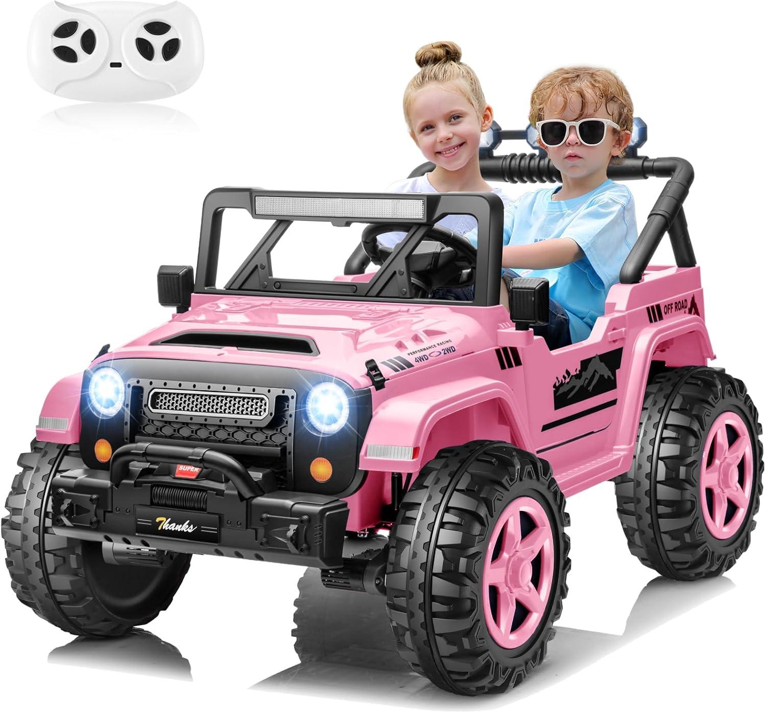 Ancheer 24V 4WD//2WD Ride On Jeep Truck,2 Seater Kids UTV With 4X200w Powerful Engine,Remote Control,Bluetooth,20 Wide Seat,Vehicles for Kids Toddlers