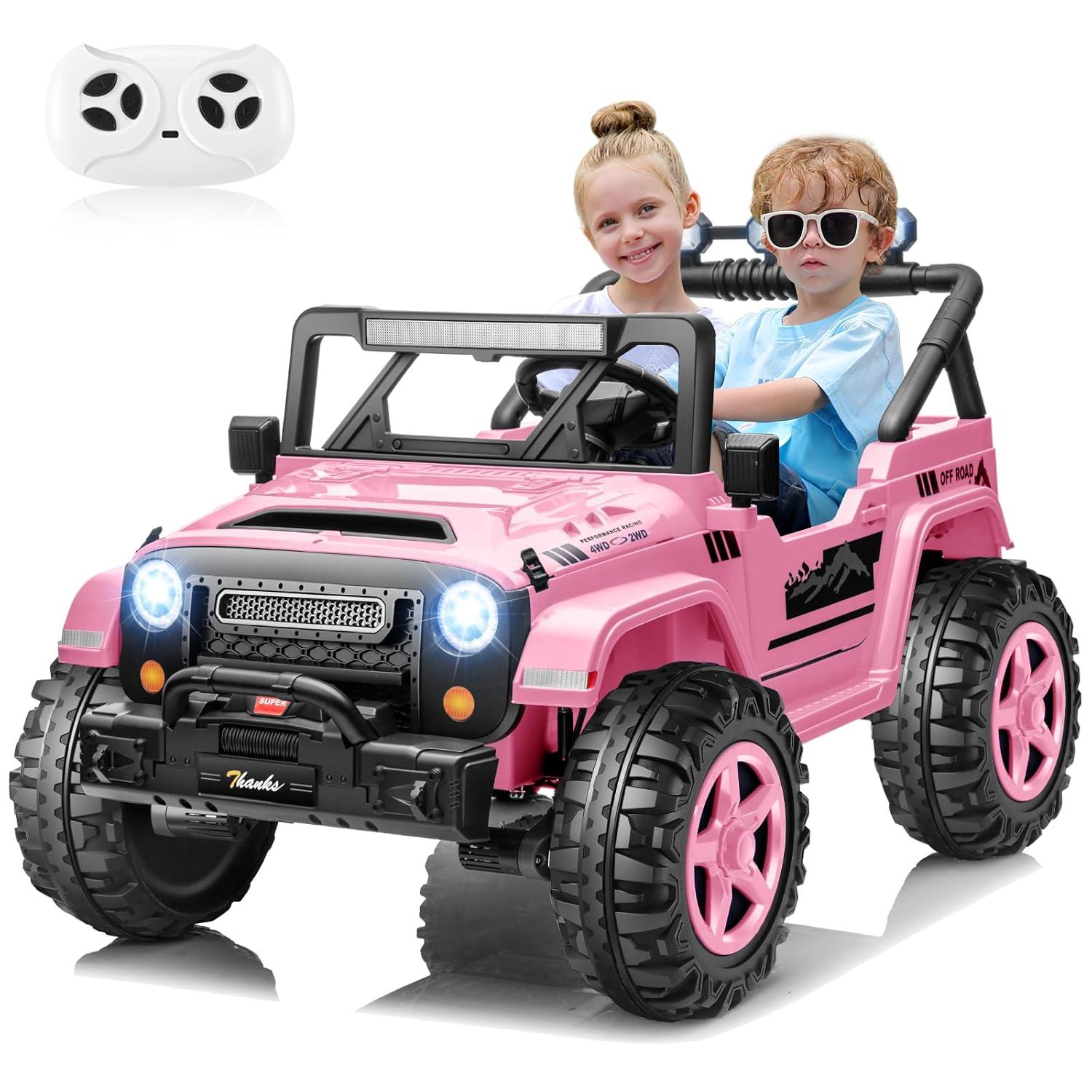 Ancheer 24V 4WD//2WD Ride On Jeep Truck,2 Seater Kids UTV With 4X200w Powerful Engine,Remote Control,Bluetooth,20 Wide Seat,Vehicles for Kids Toddlers